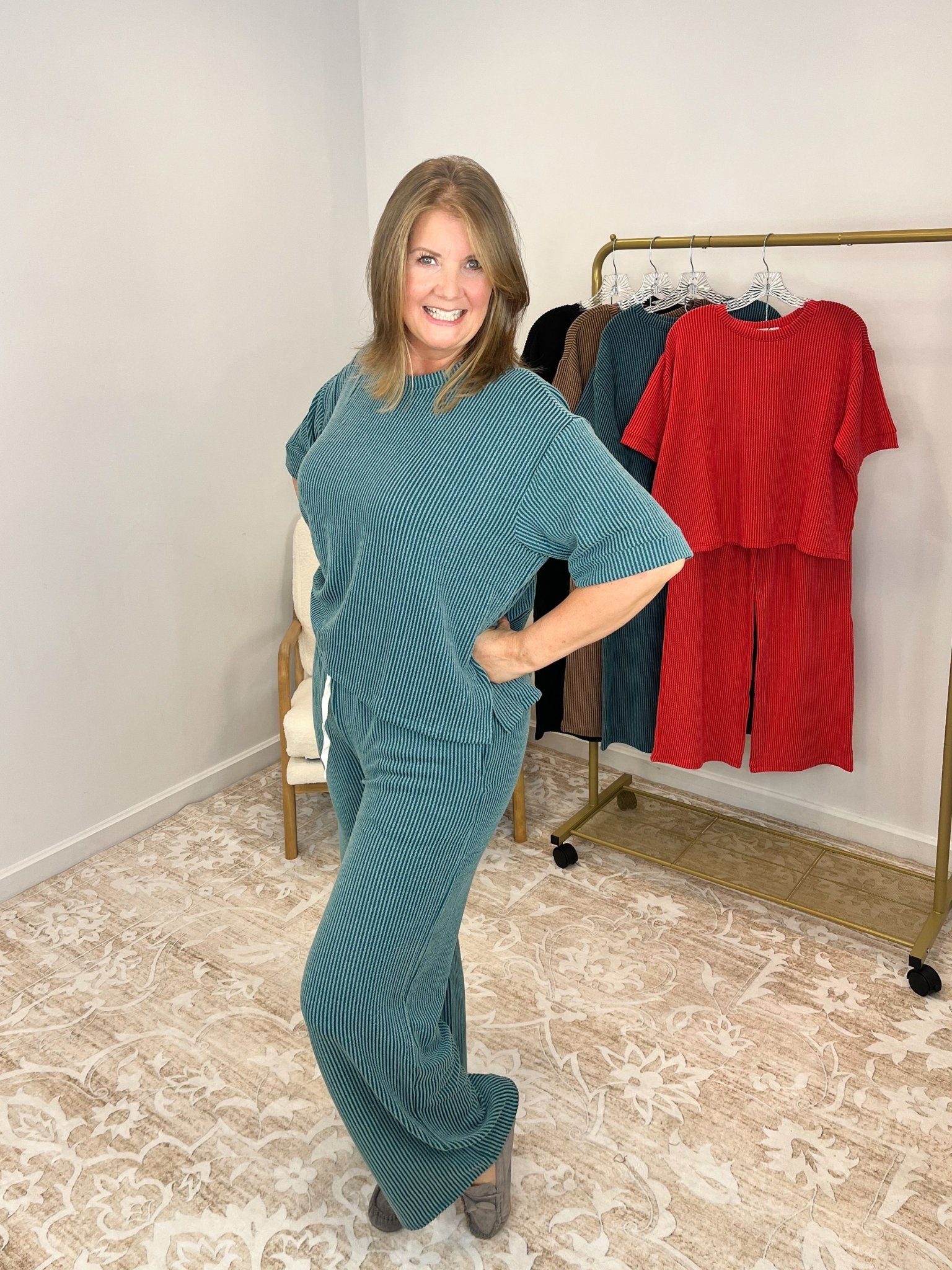 Everyday Lux Duo - 2 Piece Short Sleeve Top & Pants Set