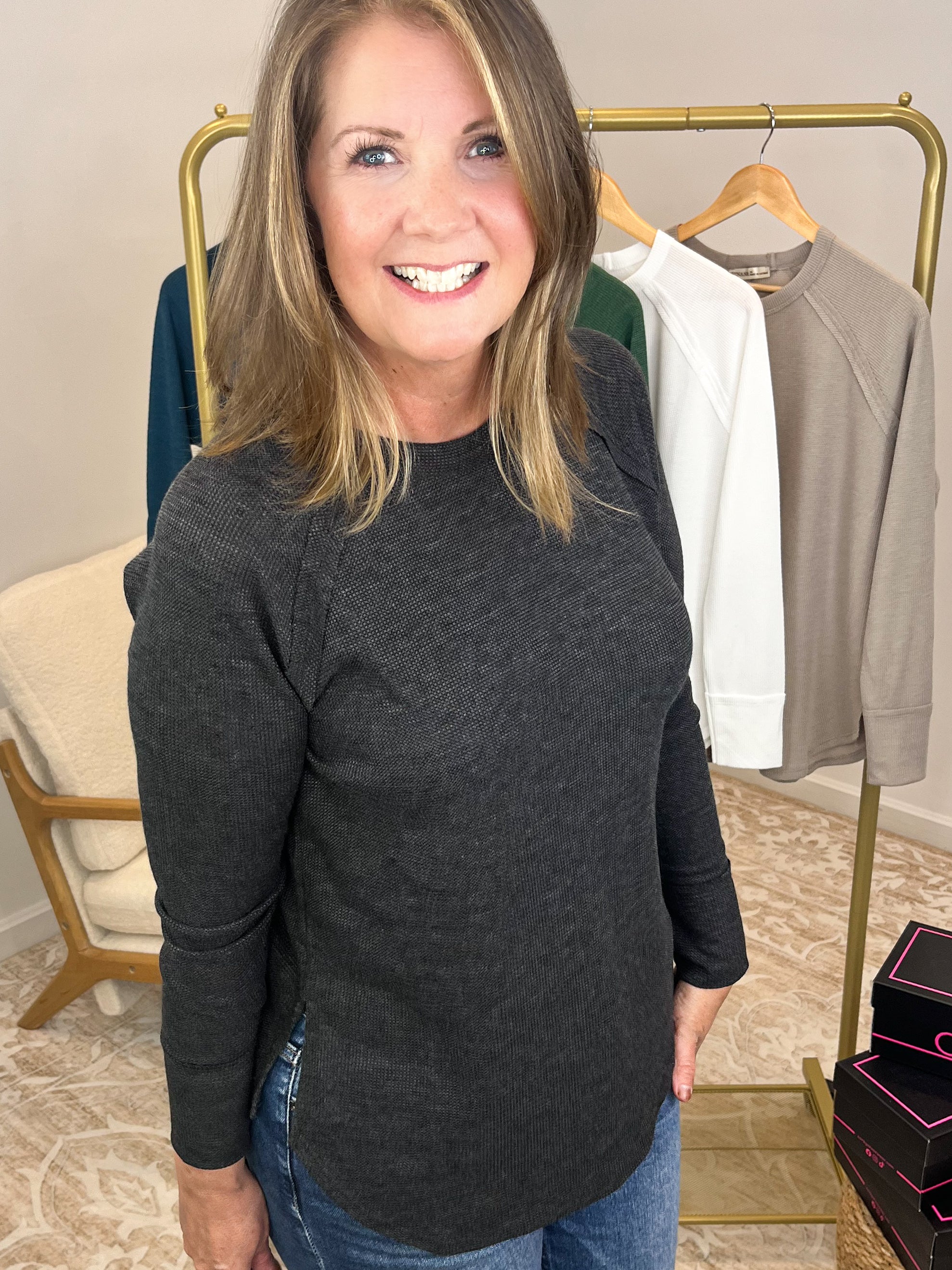 Everyday Waffle Raglan Long Sleeve Top Shirt
