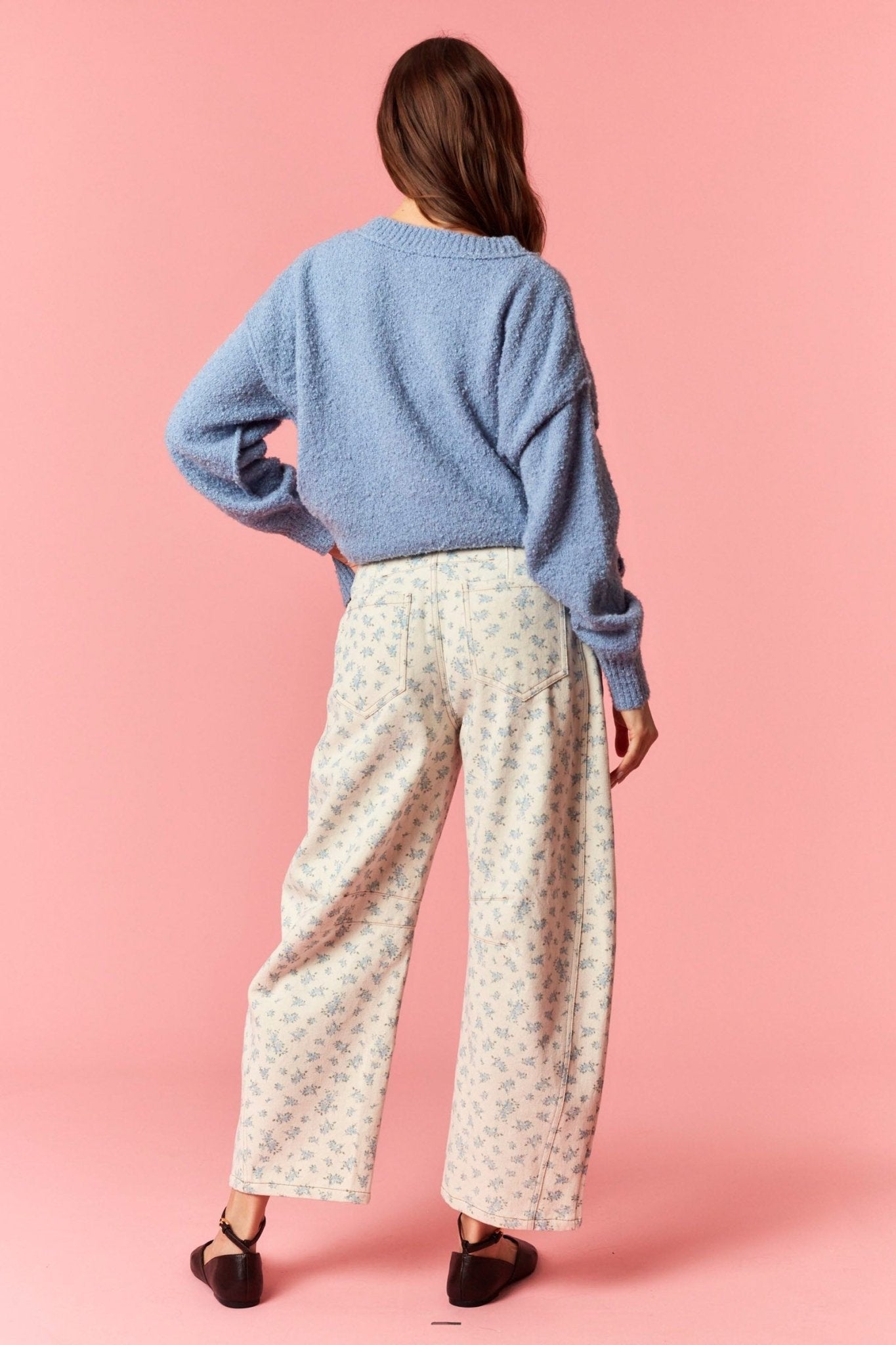 Eyelet Belt Floral Print Denim Barrel Pants - Lavender Hills BeautyPeach Love CaliforniaIP200317-03-S