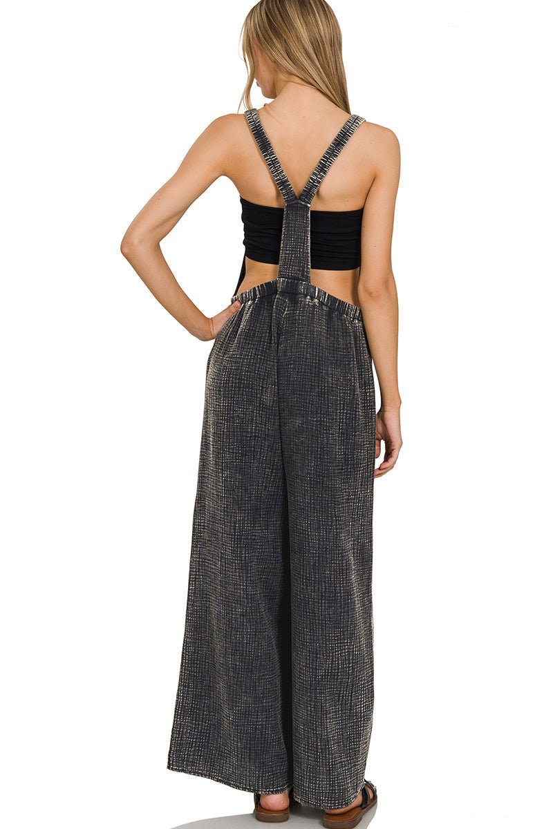 Flowy Gauze Wide Leg Overalls Ash Black