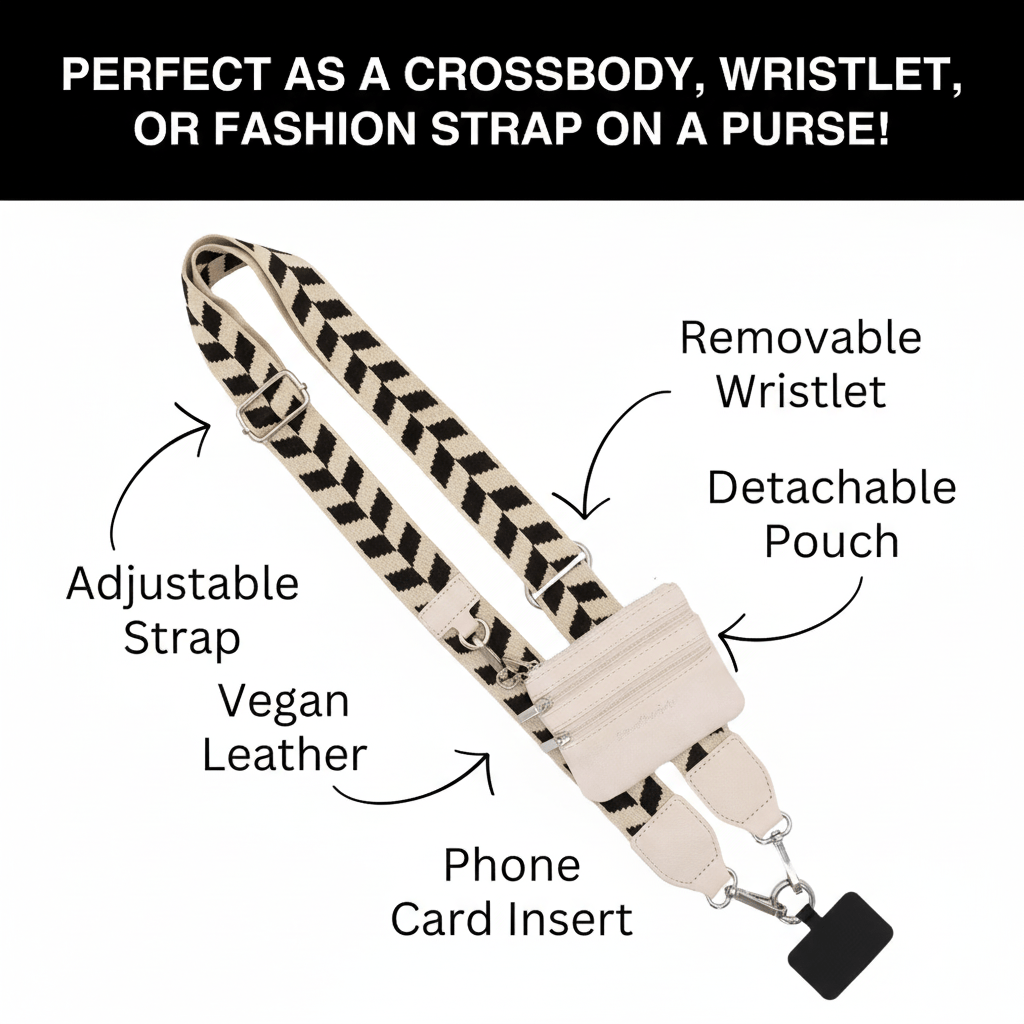 Clip & Go Strap with Zippered Classic Pouch - Black/Cream Chevron - Lavender Hills BeautySave The GirlsCG-1004CV