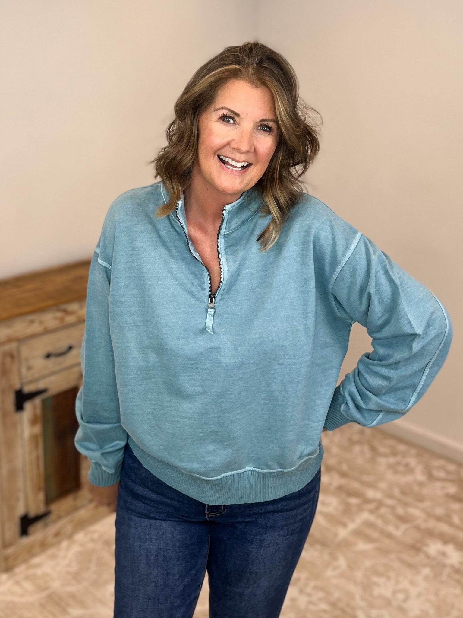 Go-To Half Zip Sweatshirt Pullover - Blue Grey