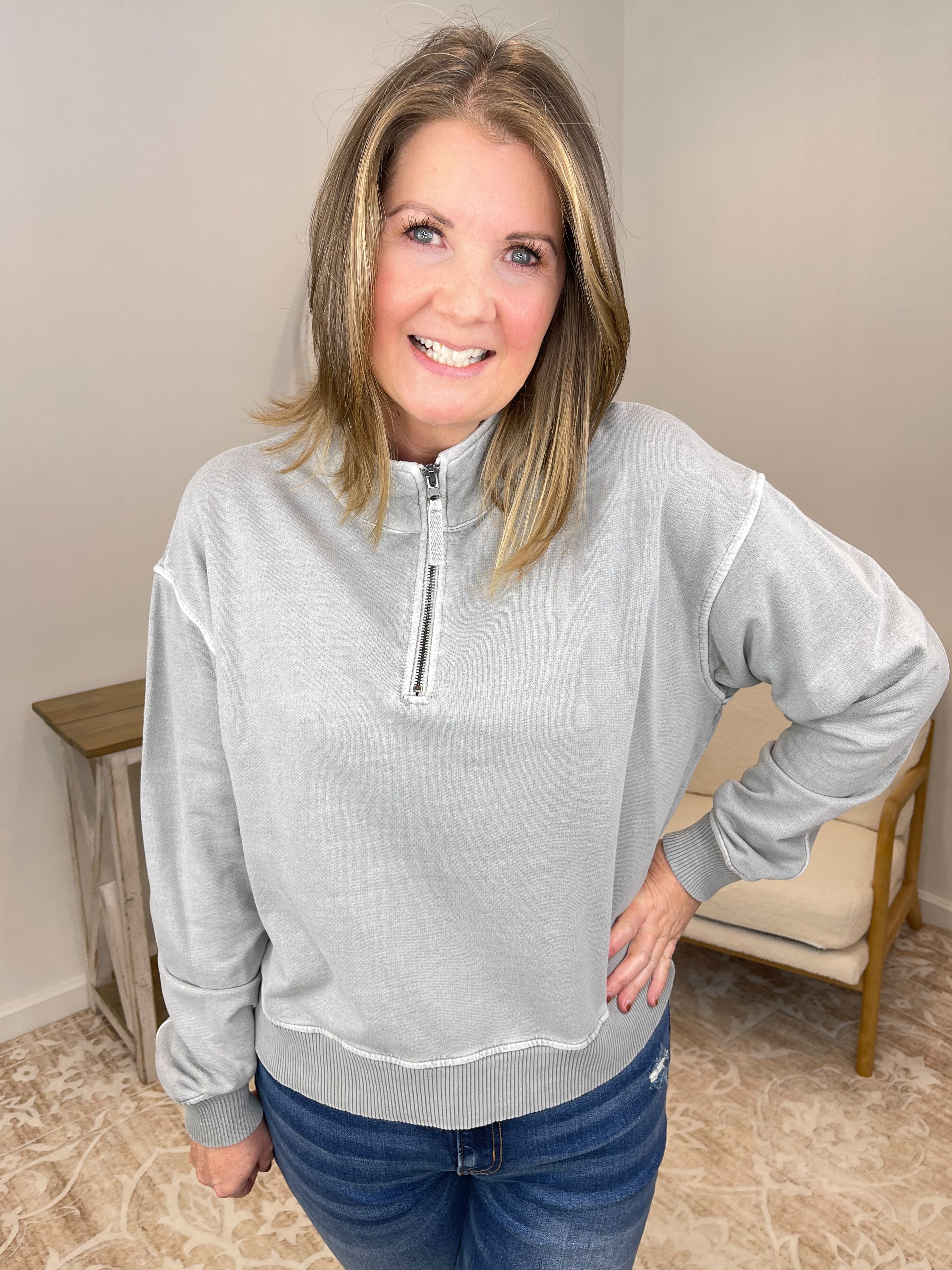 Go-To Half Zip French Terry Sweatshirt Pullover - Sleet