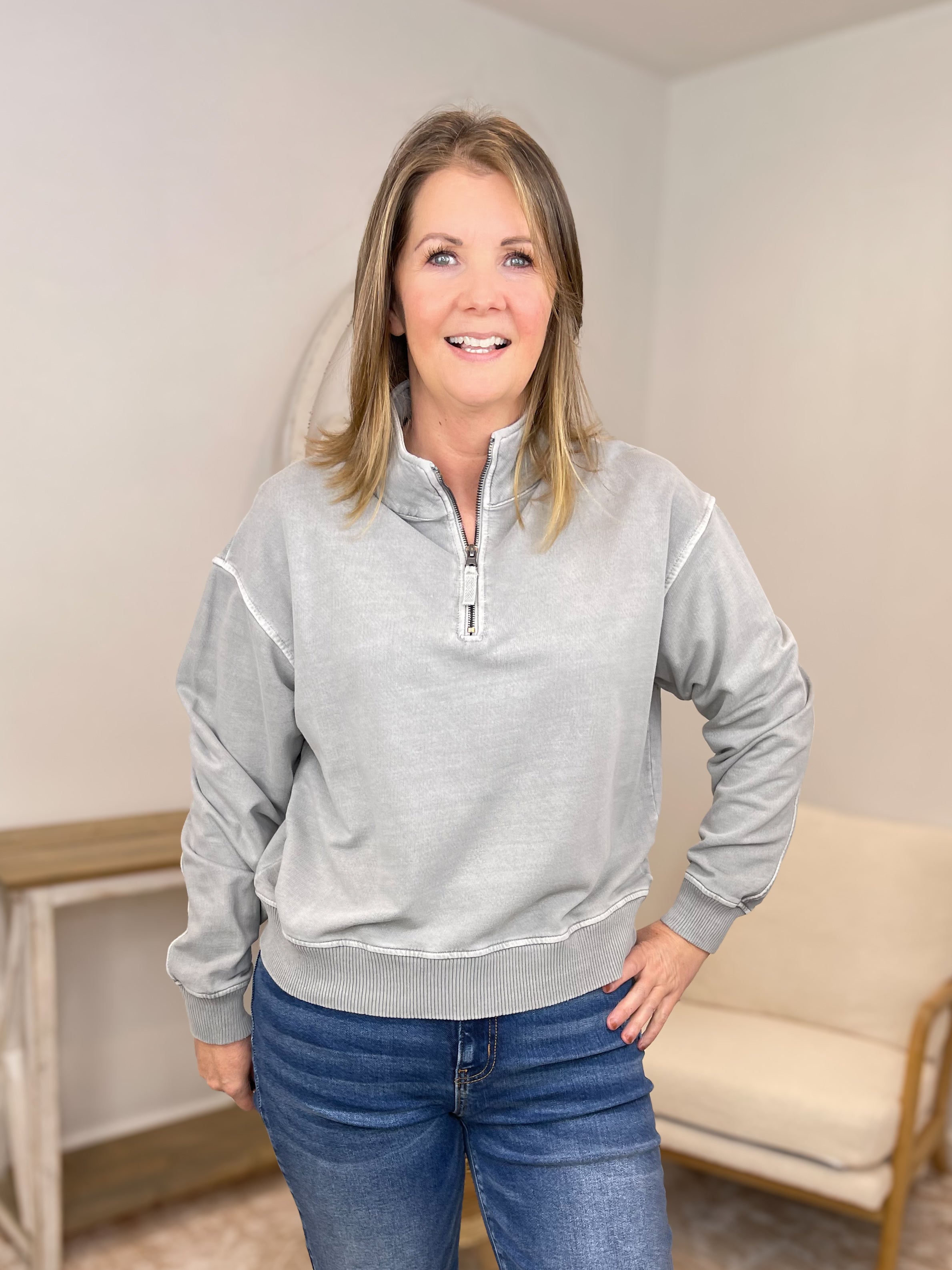 Go-To Half Zip French Terry Sweatshirt Pullover - Sleet