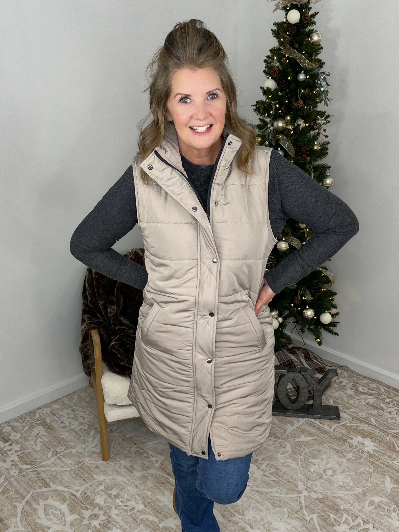 Harlow Long Vest - Latte - Lavender Hills BeautyMichelle MaeHARVST-LTT-S