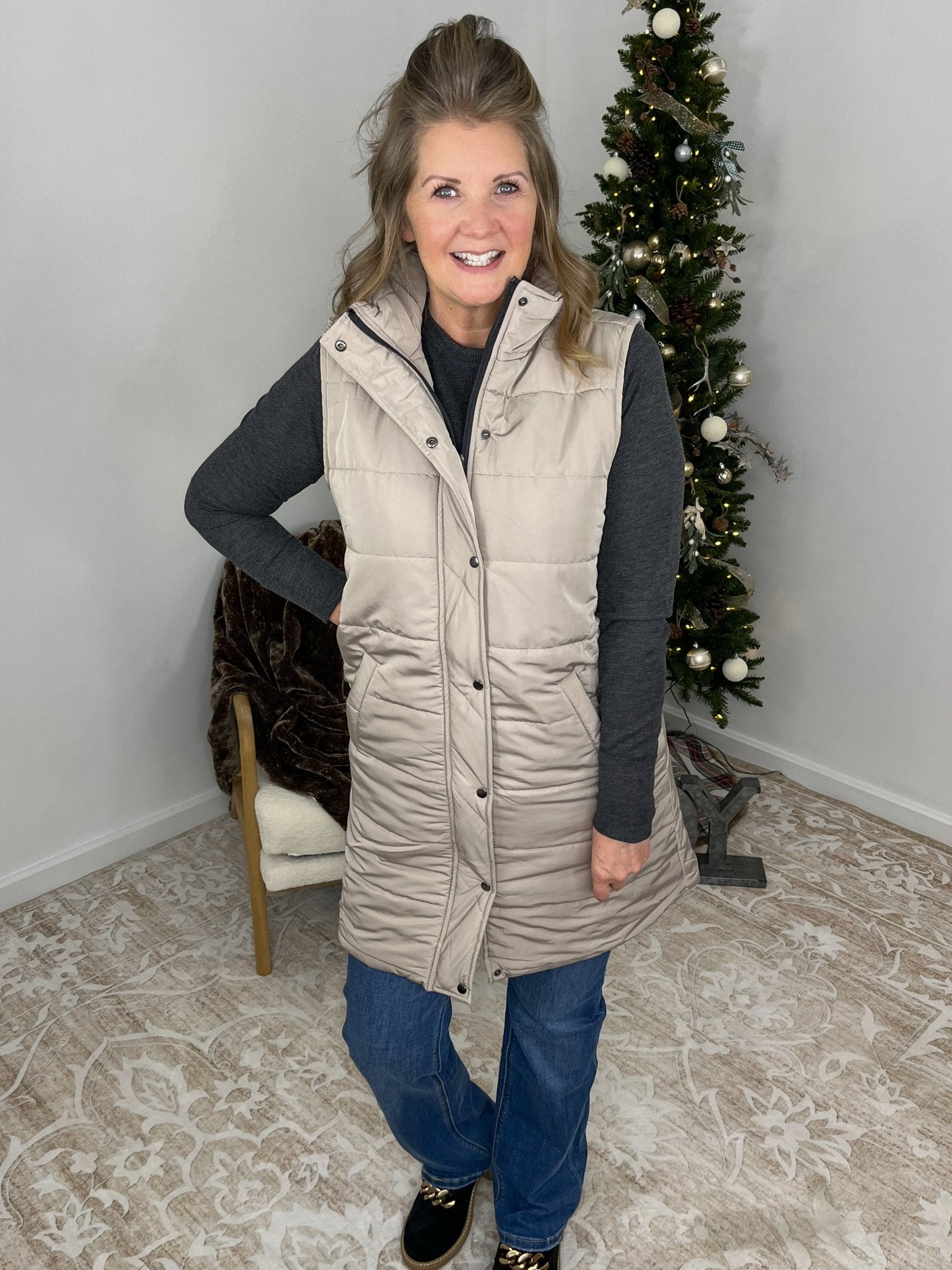 Harlow Long Vest - Latte - Lavender Hills BeautyMichelle MaeHARVST-LTT-S