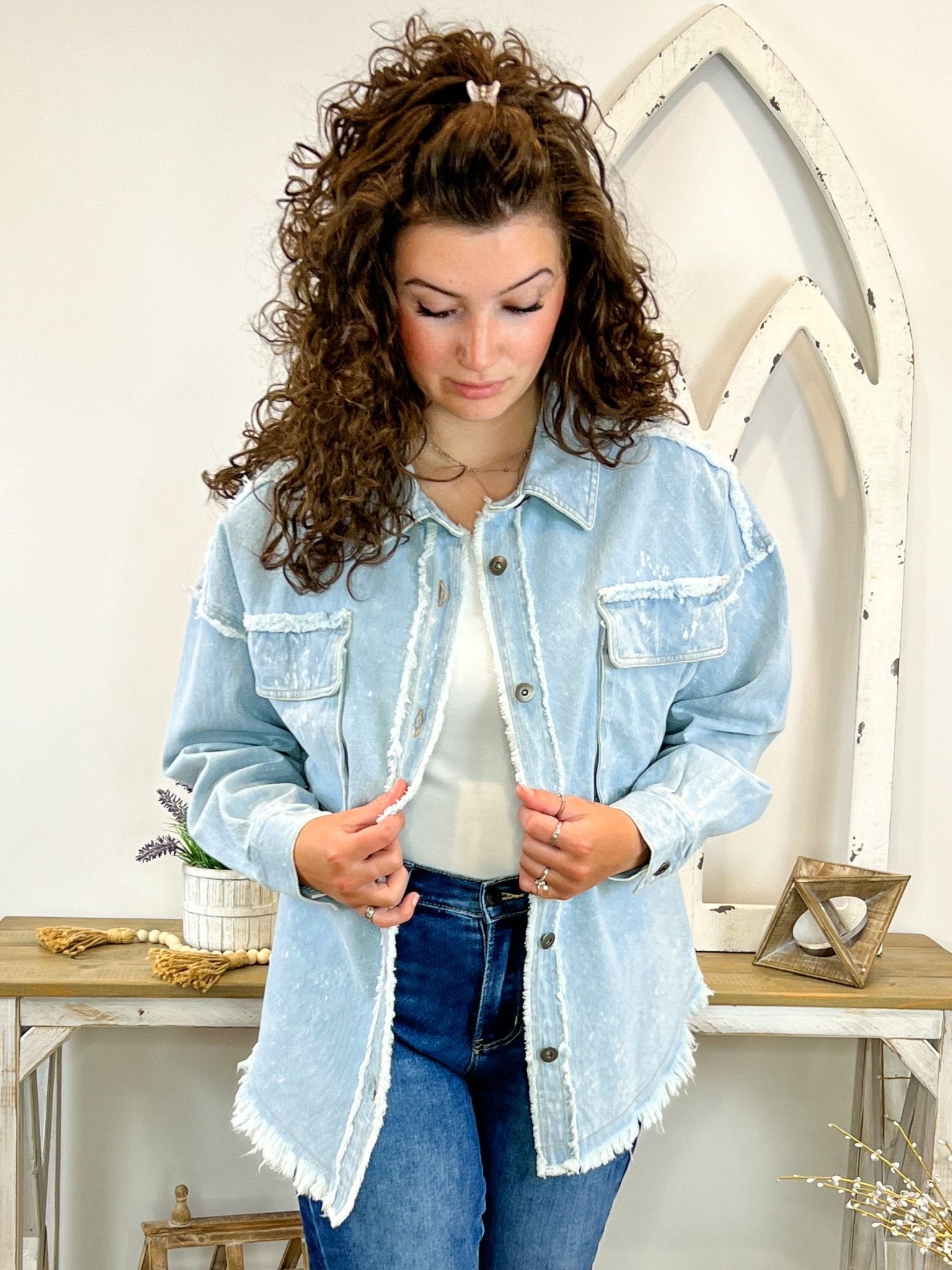 Washed Oversized Denim Chambray Jacket - Indigo - Lavender Hills BeautyVery J