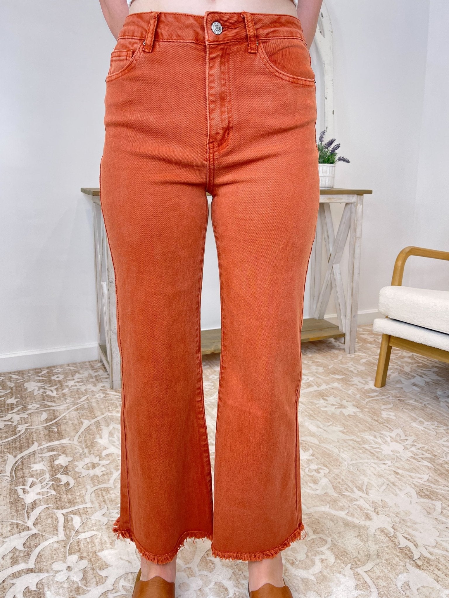 Acid Wash High Rise Cropped Bootcut Jeans Pants - Lavender Hills BeautyZenana