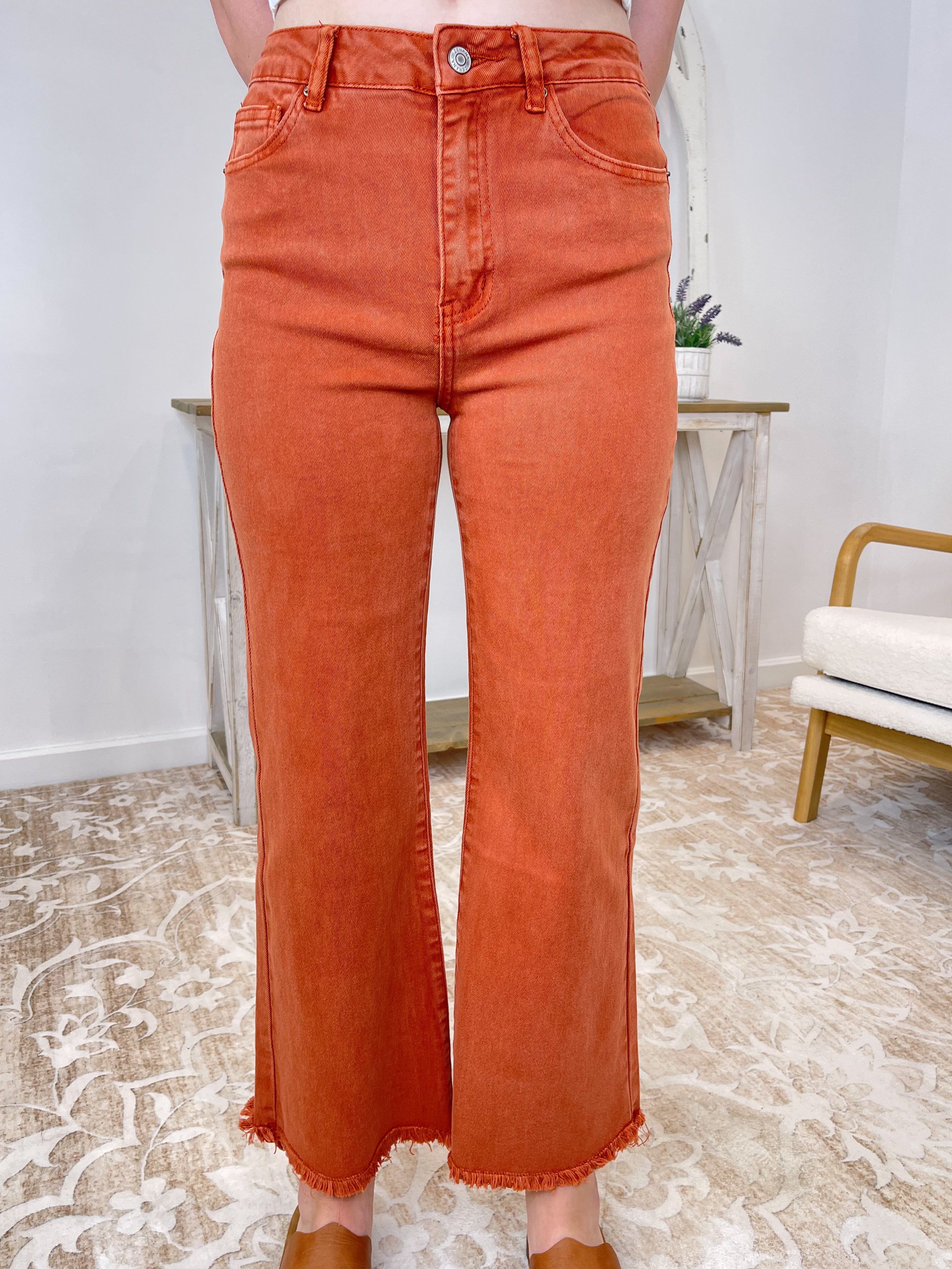 Acid Wash High Rise Cropped Bootcut Jeans Pants