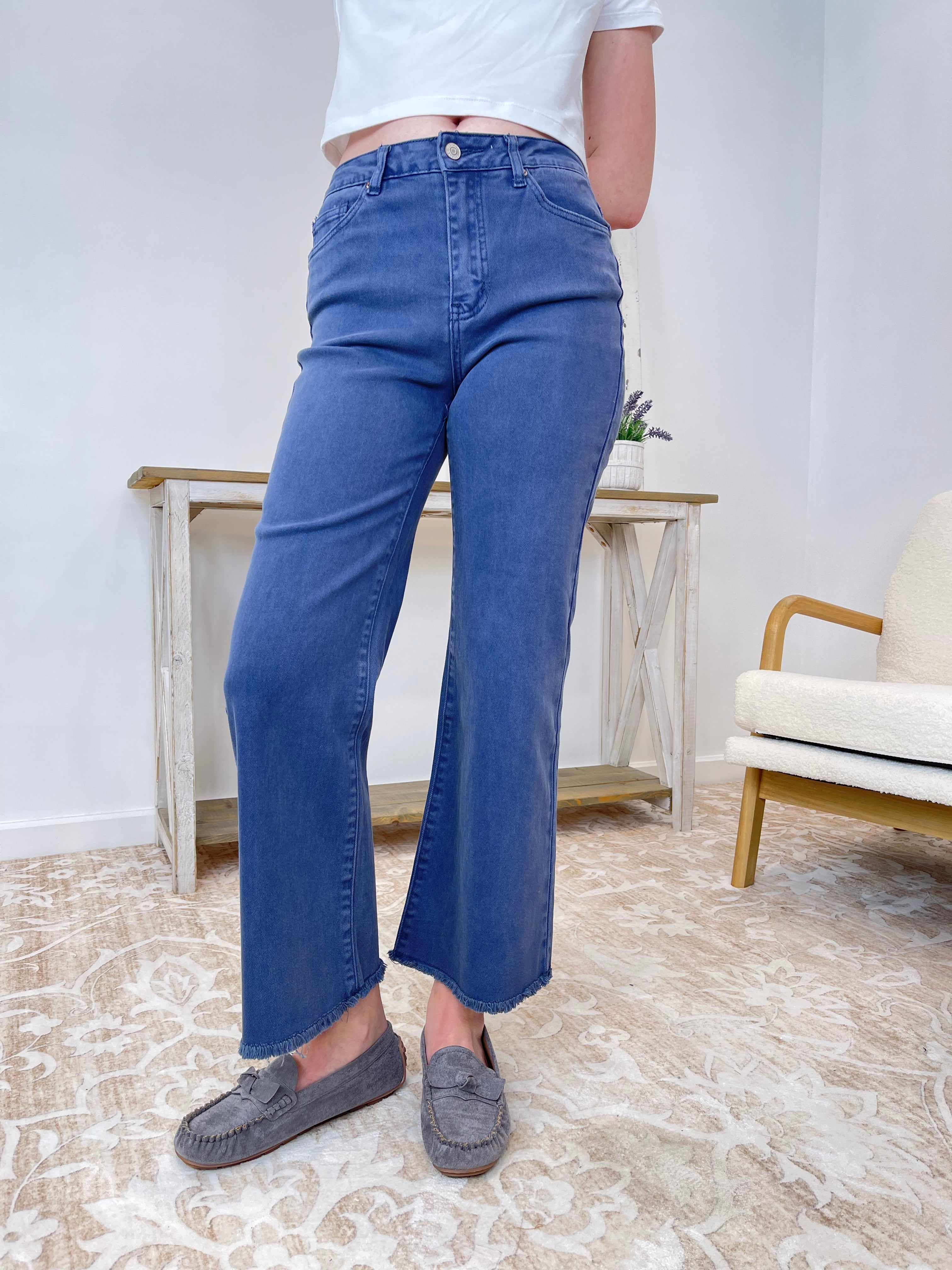 Acid Wash High Rise Cropped Bootcut Jeans Pants