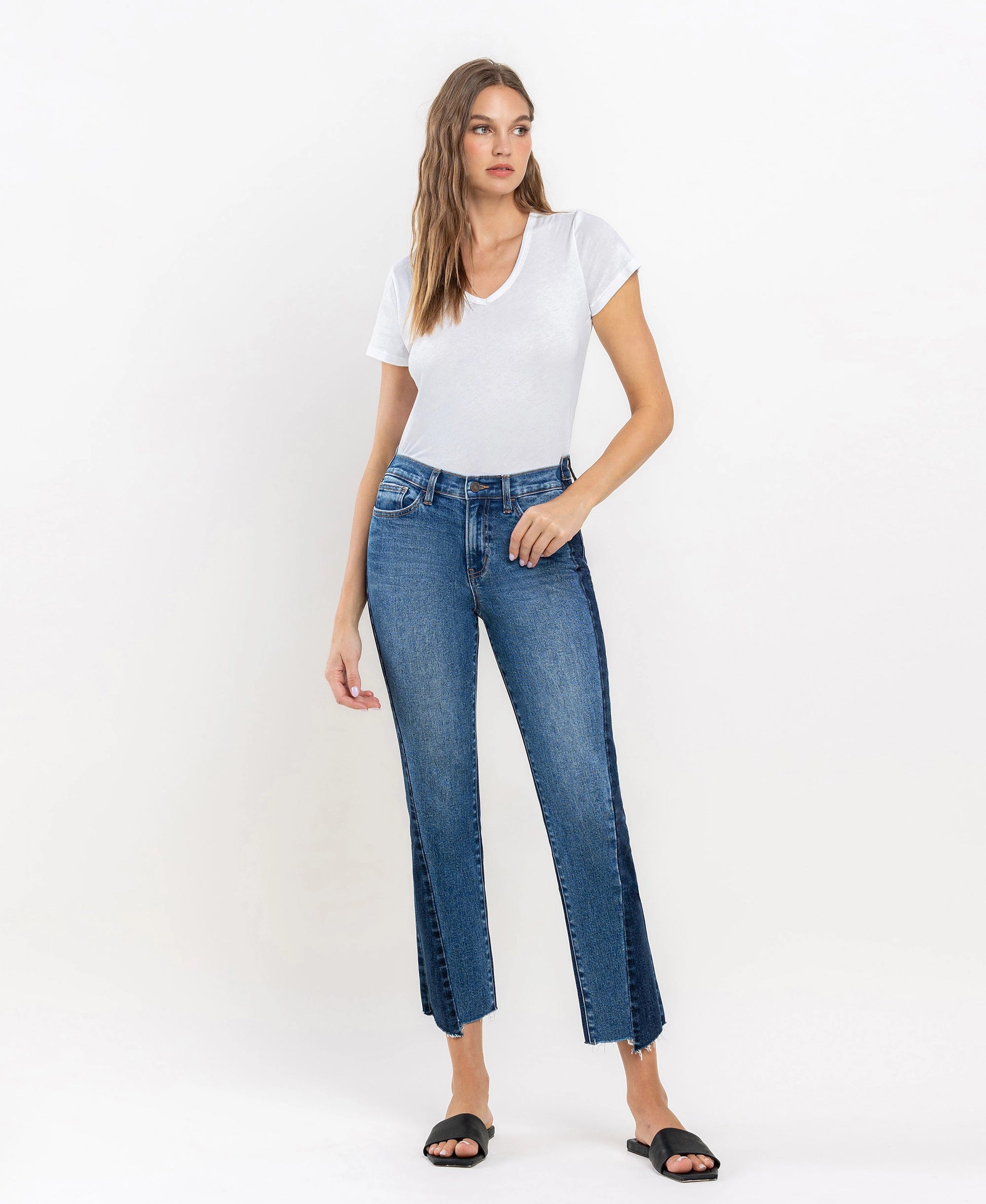 Vervet by Flying Monkey Immaculately Color Block Crop Straight Jeans Vervet by Flying Monkey