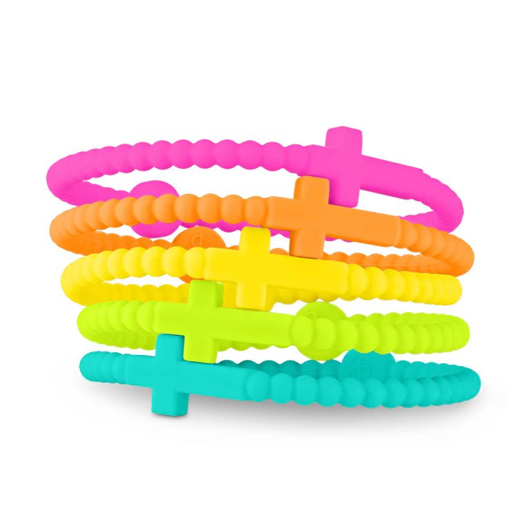 Cross Beaded Silicone Bracelets Set of 5 - Neon - Lavender Hills BeautyLavender Hills BeautyU-609-NEN