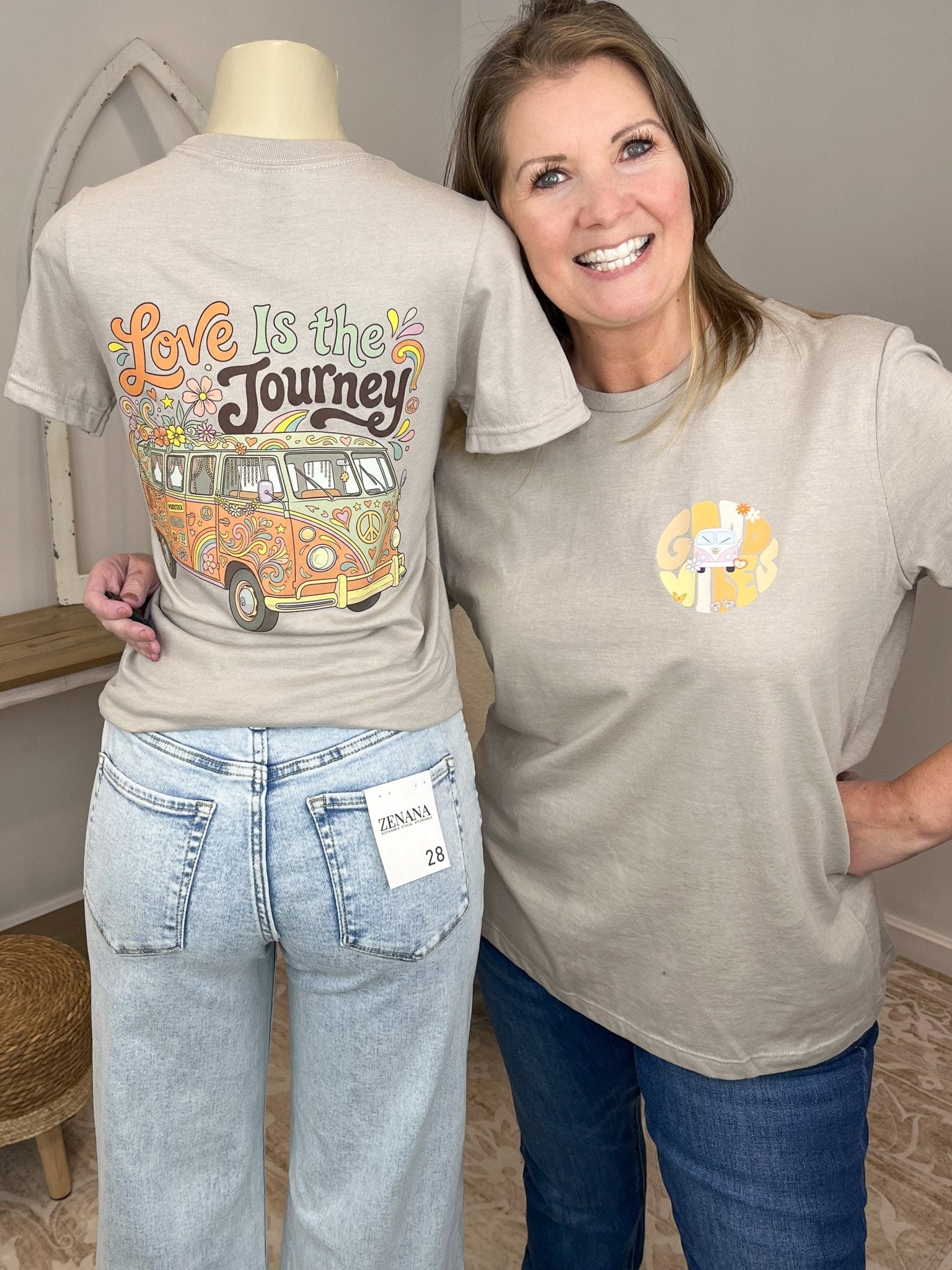 "Love Is the Journey" Retro VW Bus Graphic Tee – Groovy Hippie Style - Lavender Hills BeautyLavender Hills Beauty