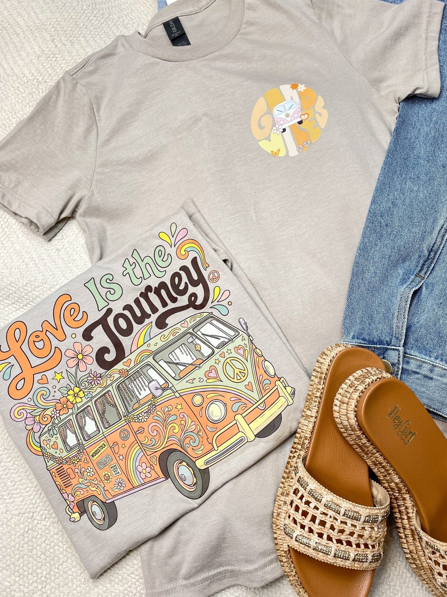 "Love Is the Journey" Retro VW Bus Graphic Tee – Groovy Hippie Style - Lavender Hills BeautyLavender Hills Beauty