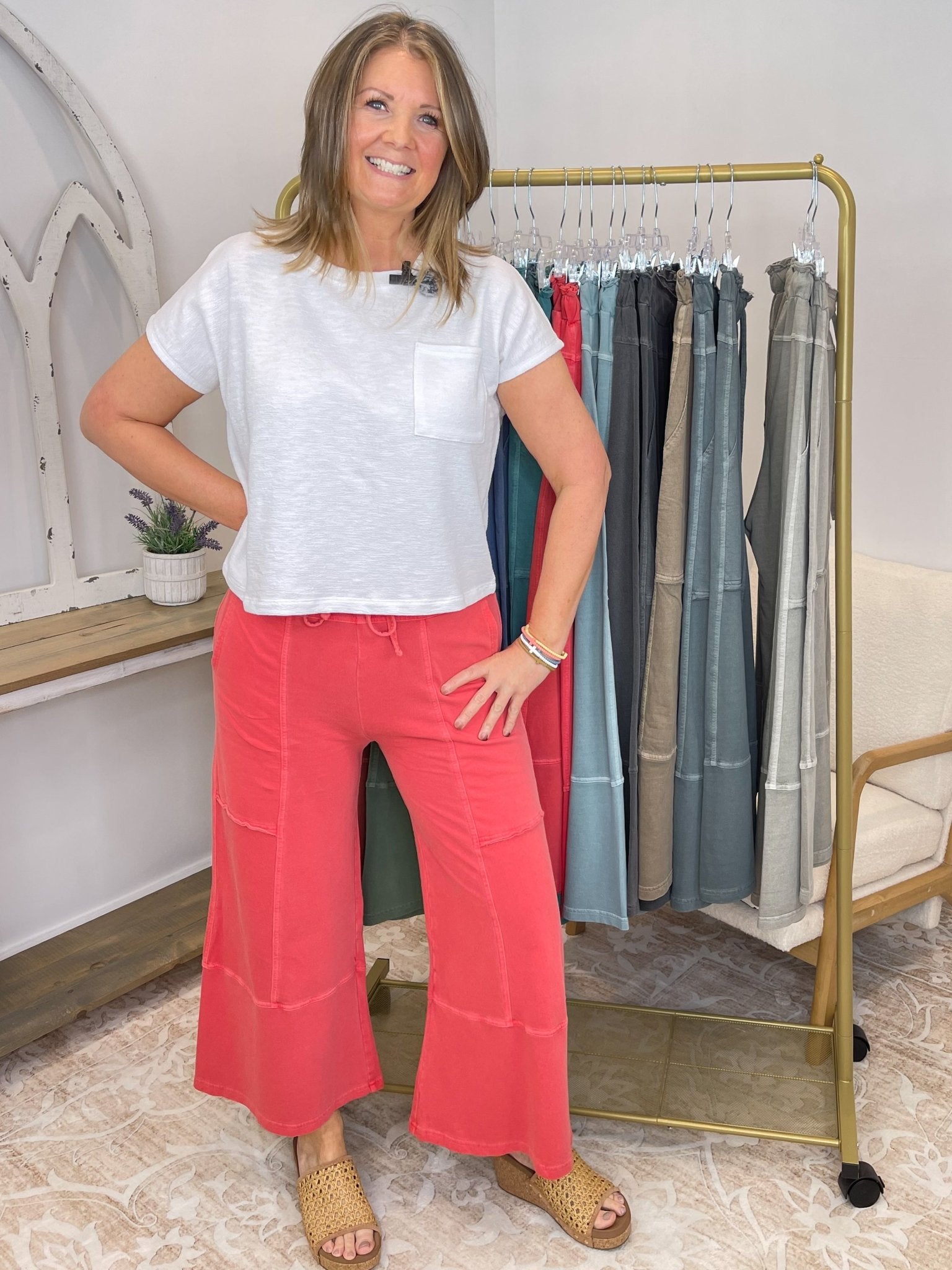 Low - Key Cropped Wide Leg Exposed Seam Wide Leg Lounge Pants - Lavender Hills BeautyZenana