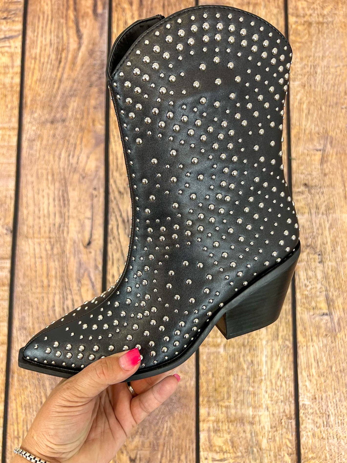 Lowlights Boot with Silver Studs - Black - Lavender Hills BeautyCorkys Footwear