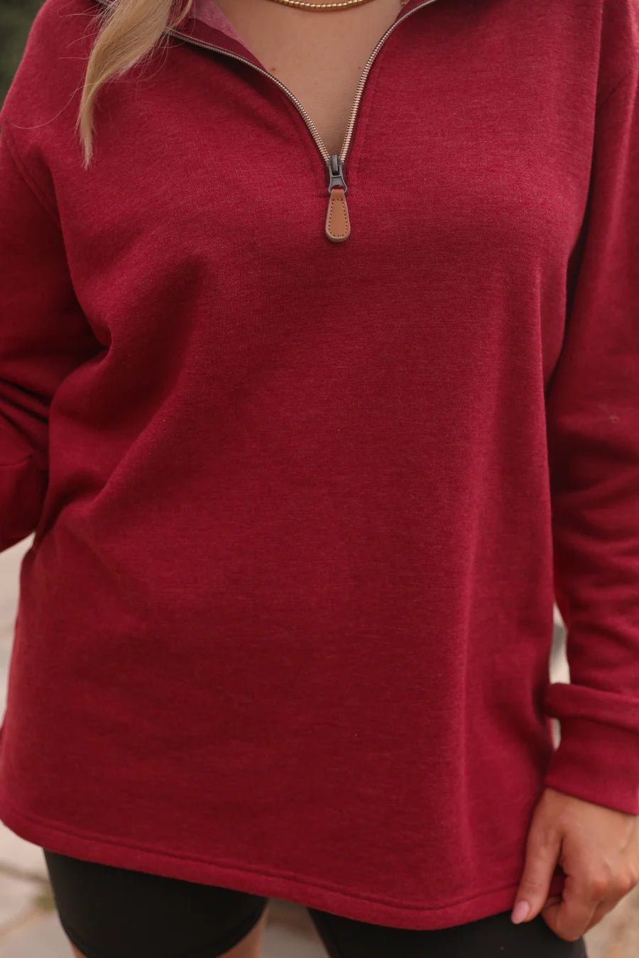 Miley Quarter Zip Pullover Sweatshirt - Maroon - Lavender Hills BeautyJess LeaTOPMILEYZIP - MAR - S