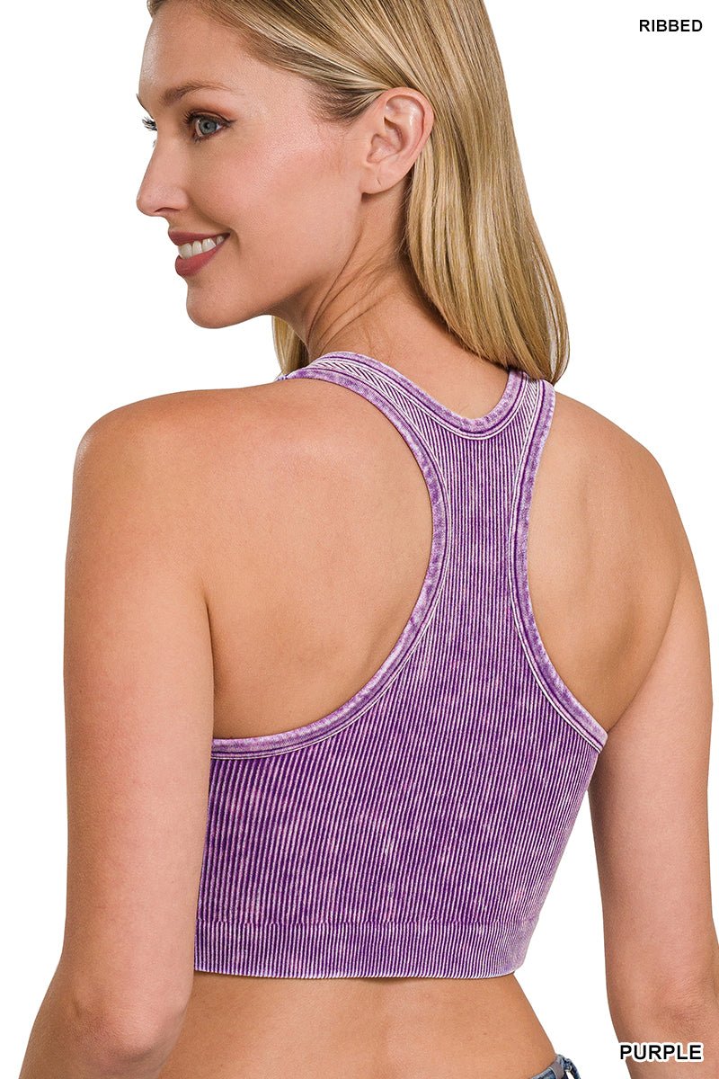 Bombshell V-Neck Racerback Brami Cropped Tank Top - Lavender Hills BeautyZenanaNTW-6128A-PURP-SM