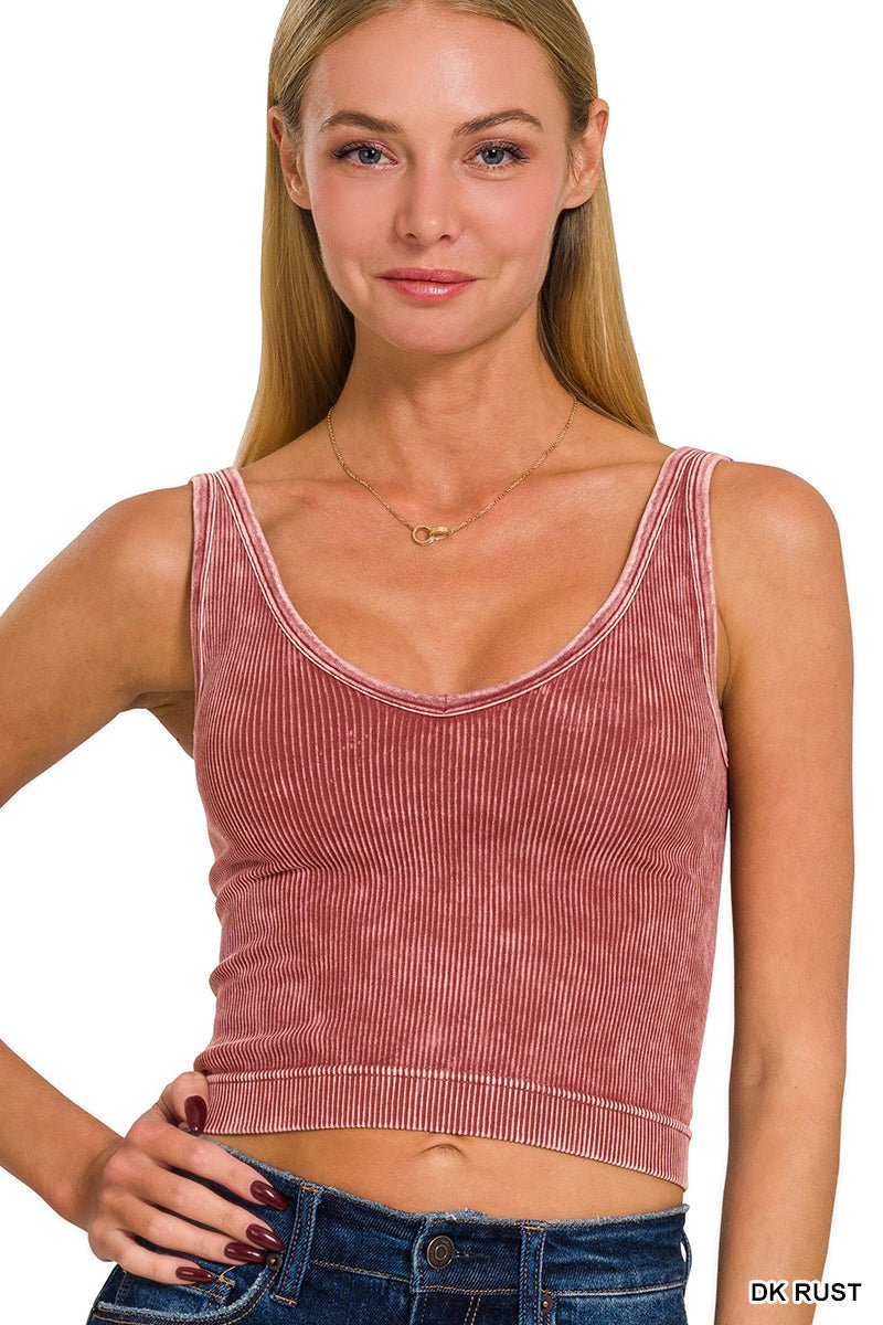 Two-Way Ultra Ribbed Brami Cropped Tank Top - Lavender Hills BeautyZenanaNTW-6186A-DKRST-SM