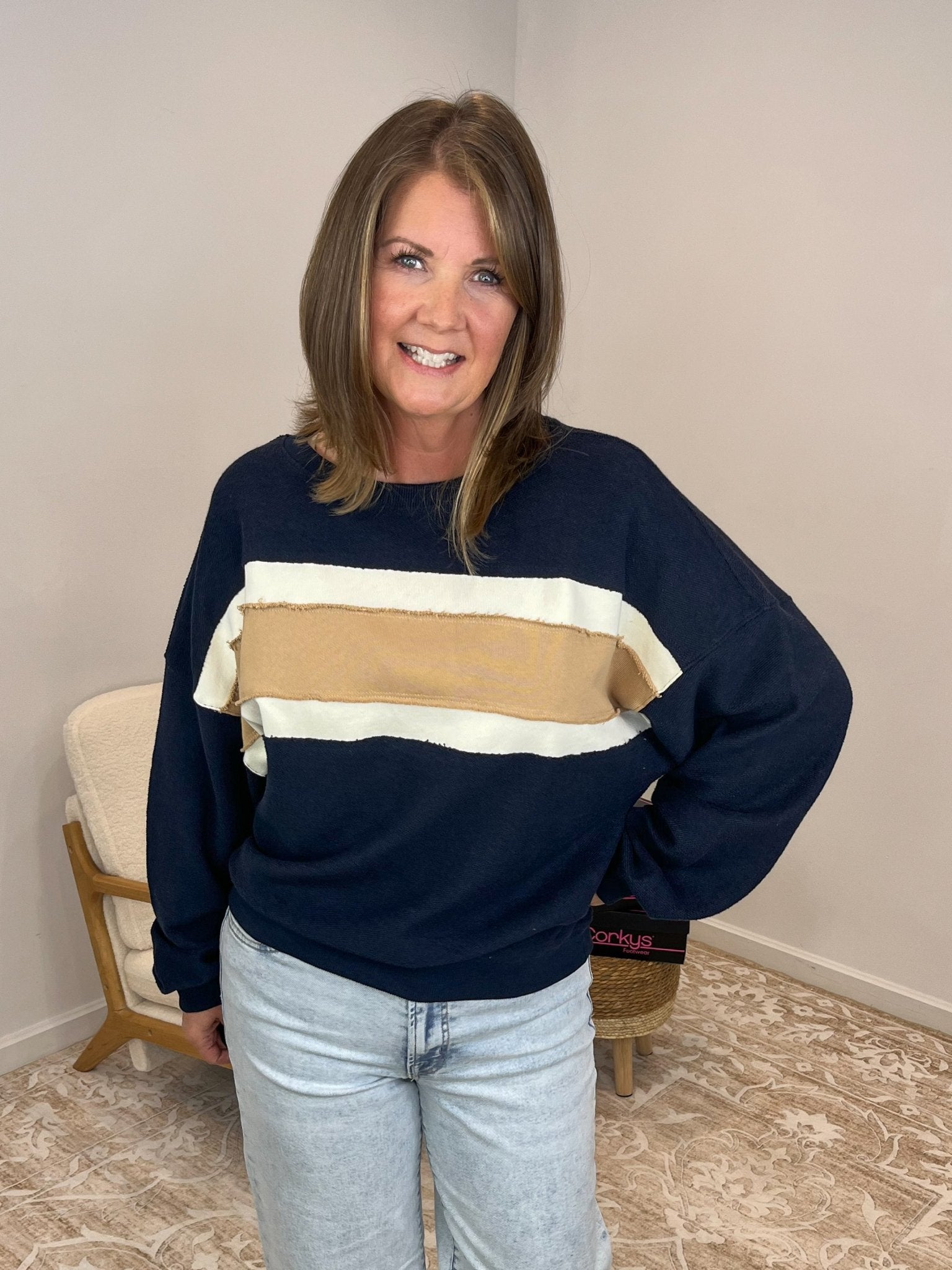 Navy High Tide Long Sleeve Pullover Sweatshirt Top - Lavender Hills BeautyAMEI & CO846AD - NVY - S