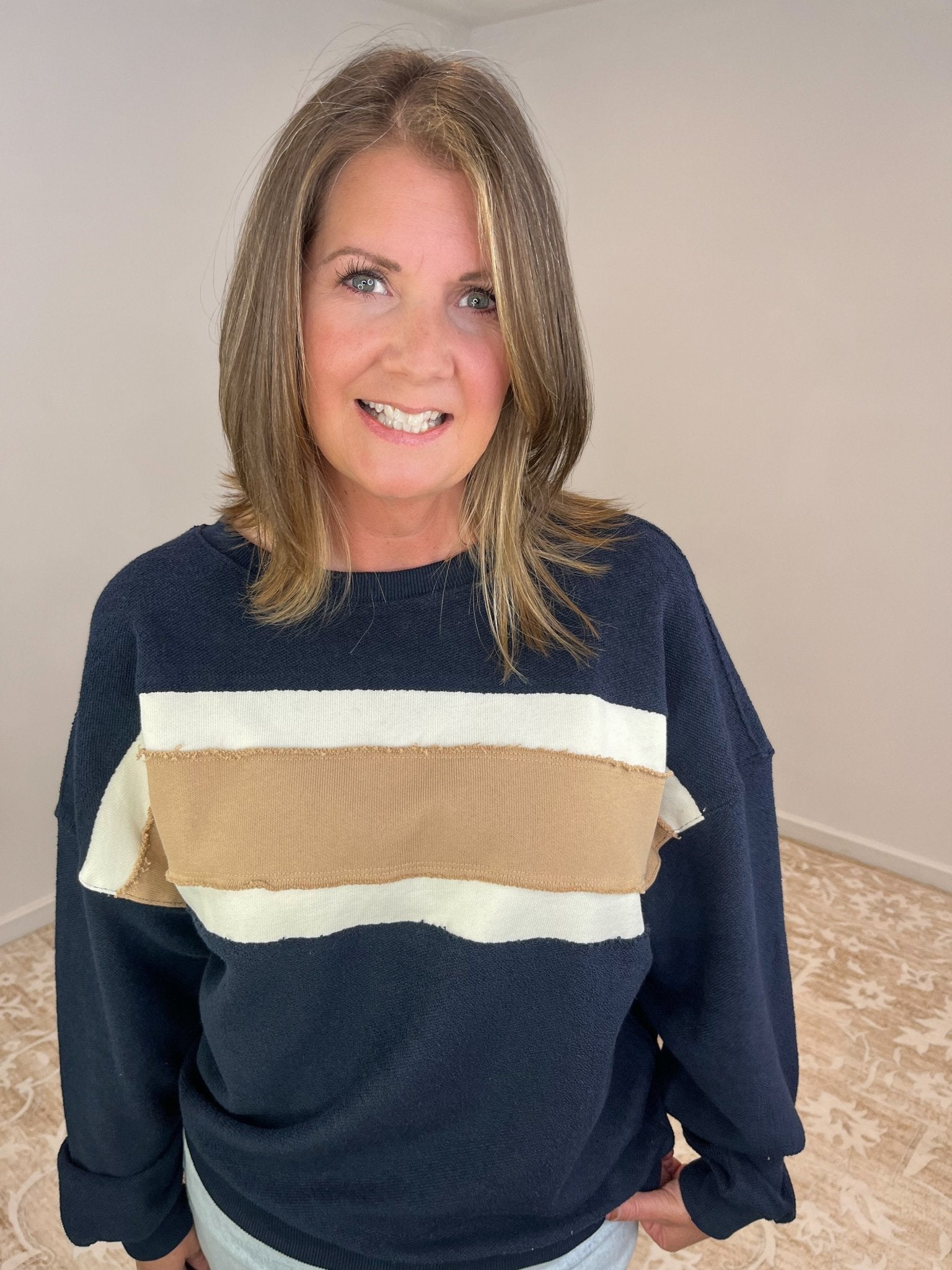 Navy High Tide Long Sleeve Pullover Sweatshirt Top - Lavender Hills BeautyAMEI & CO846AD - NVY - S