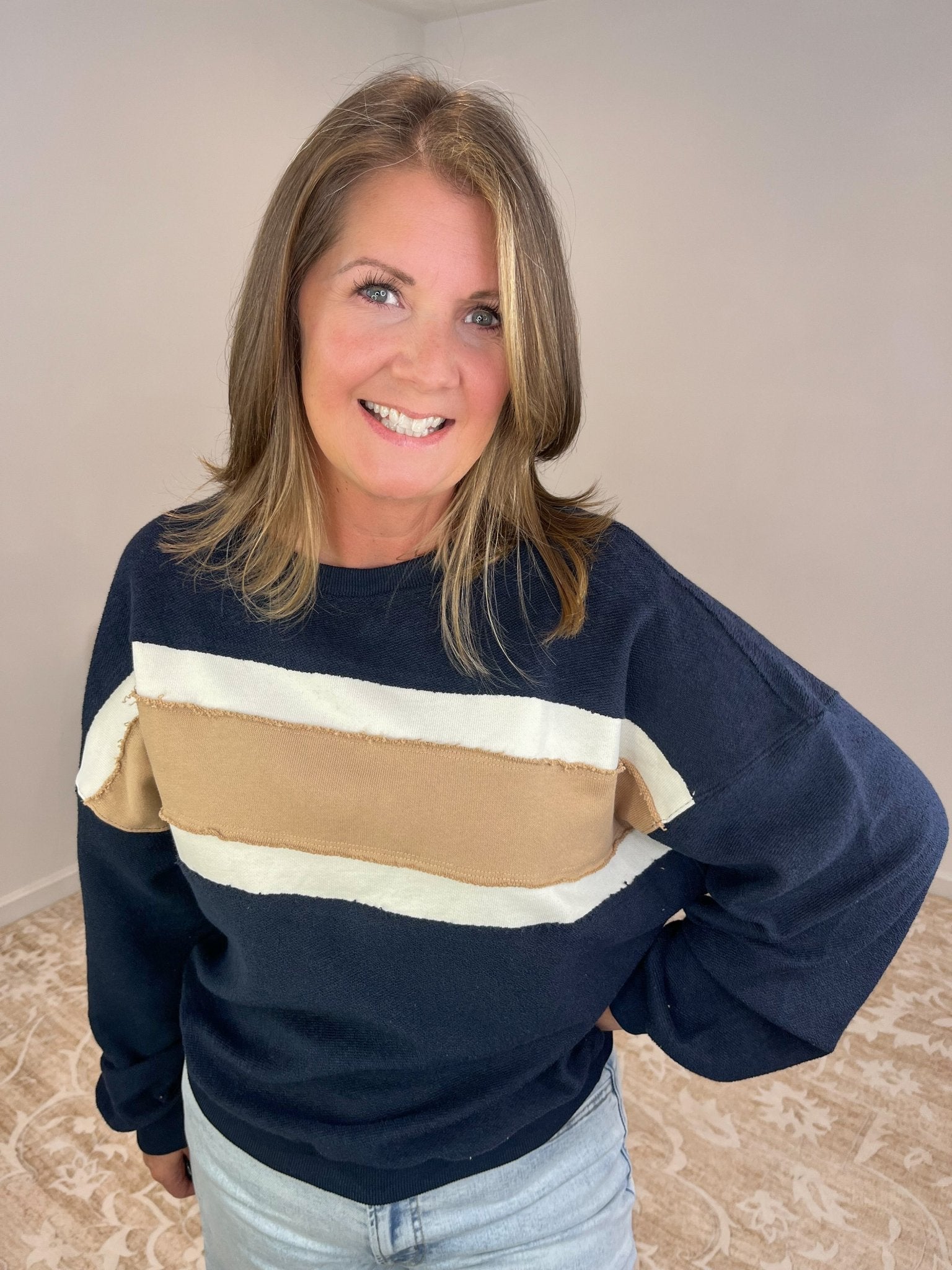 Navy High Tide Long Sleeve Pullover Sweatshirt Top - Lavender Hills BeautyAMEI & CO846AD - NVY - S
