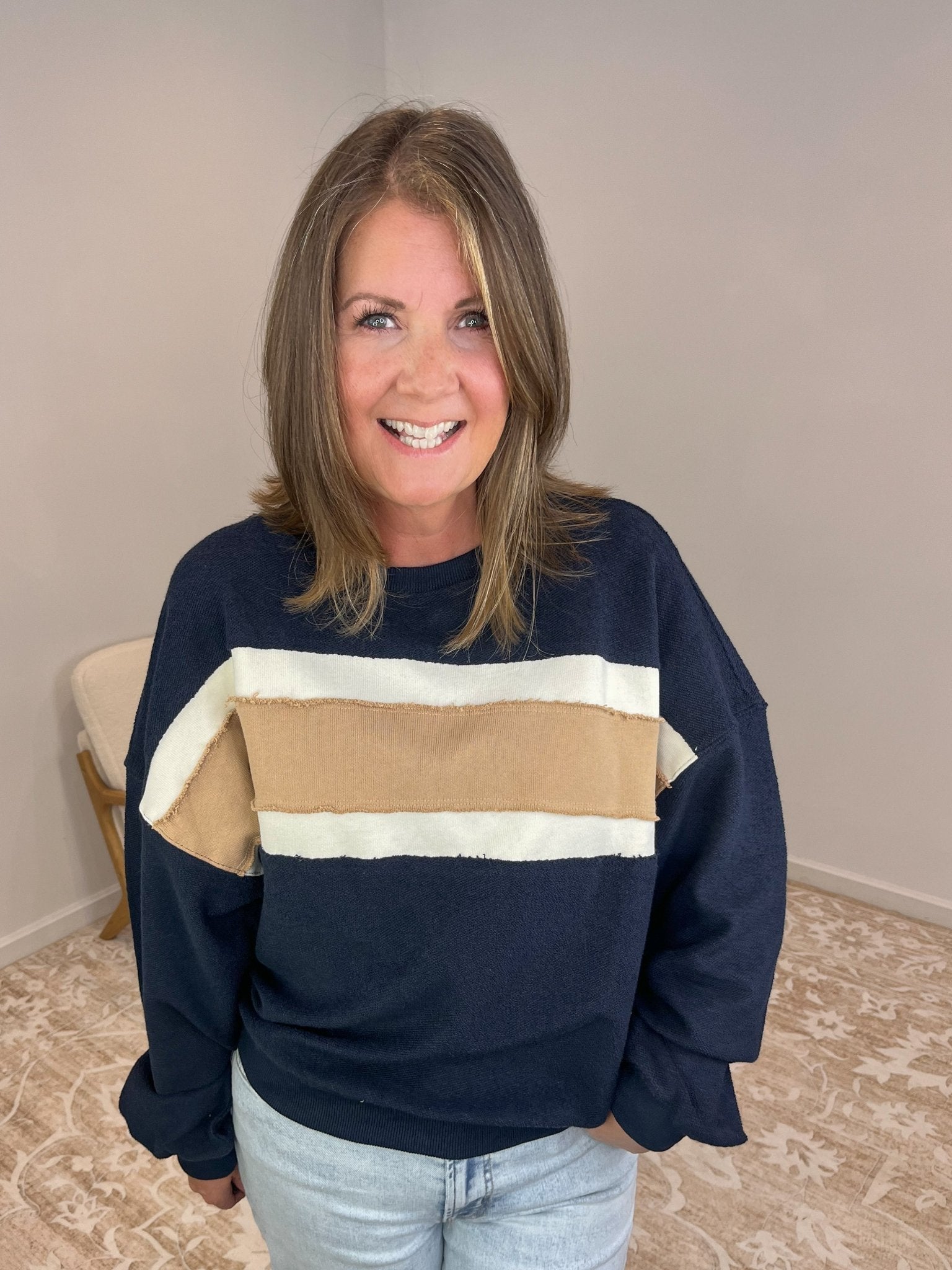Navy High Tide Long Sleeve Pullover Sweatshirt Top - Lavender Hills BeautyAMEI & CO846AD - NVY - S