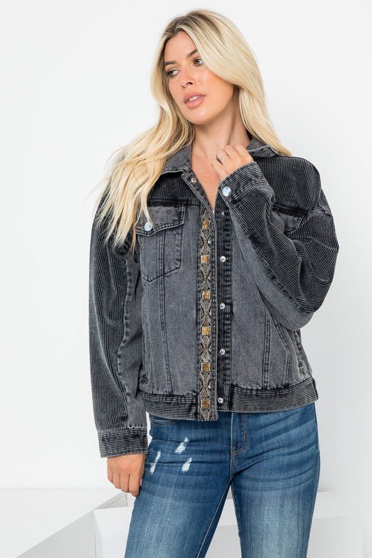 Nightfall Denim &amp; Corduroy Jacket w/ Beaded Trim - Lavender Hills Beauty26 InternationalSP14499 - S