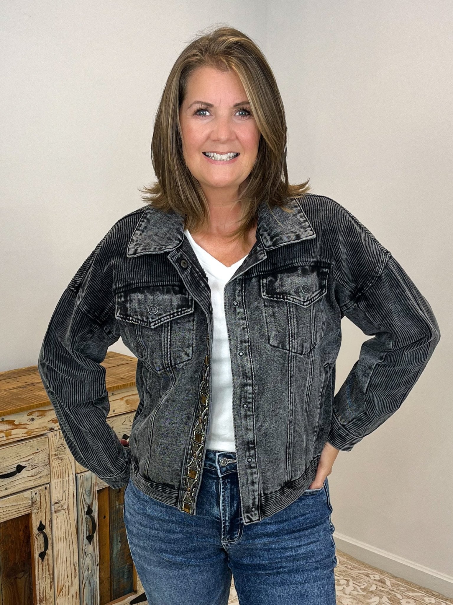 Nightfall Denim & Corduroy Jacket w/ Beaded Trim - Lavender Hills Beauty26 InternationalSP14499 - S