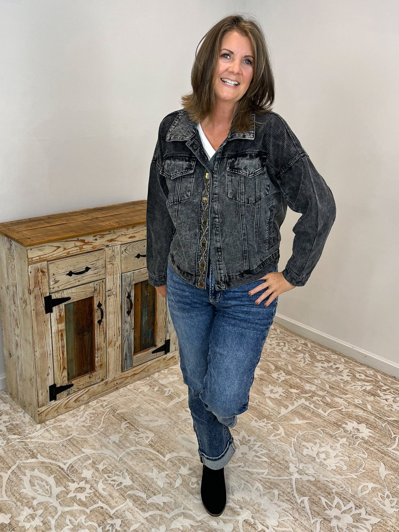 Nightfall Denim & Corduroy Jacket w/ Beaded Trim - Lavender Hills Beauty26 InternationalSP14499 - S
