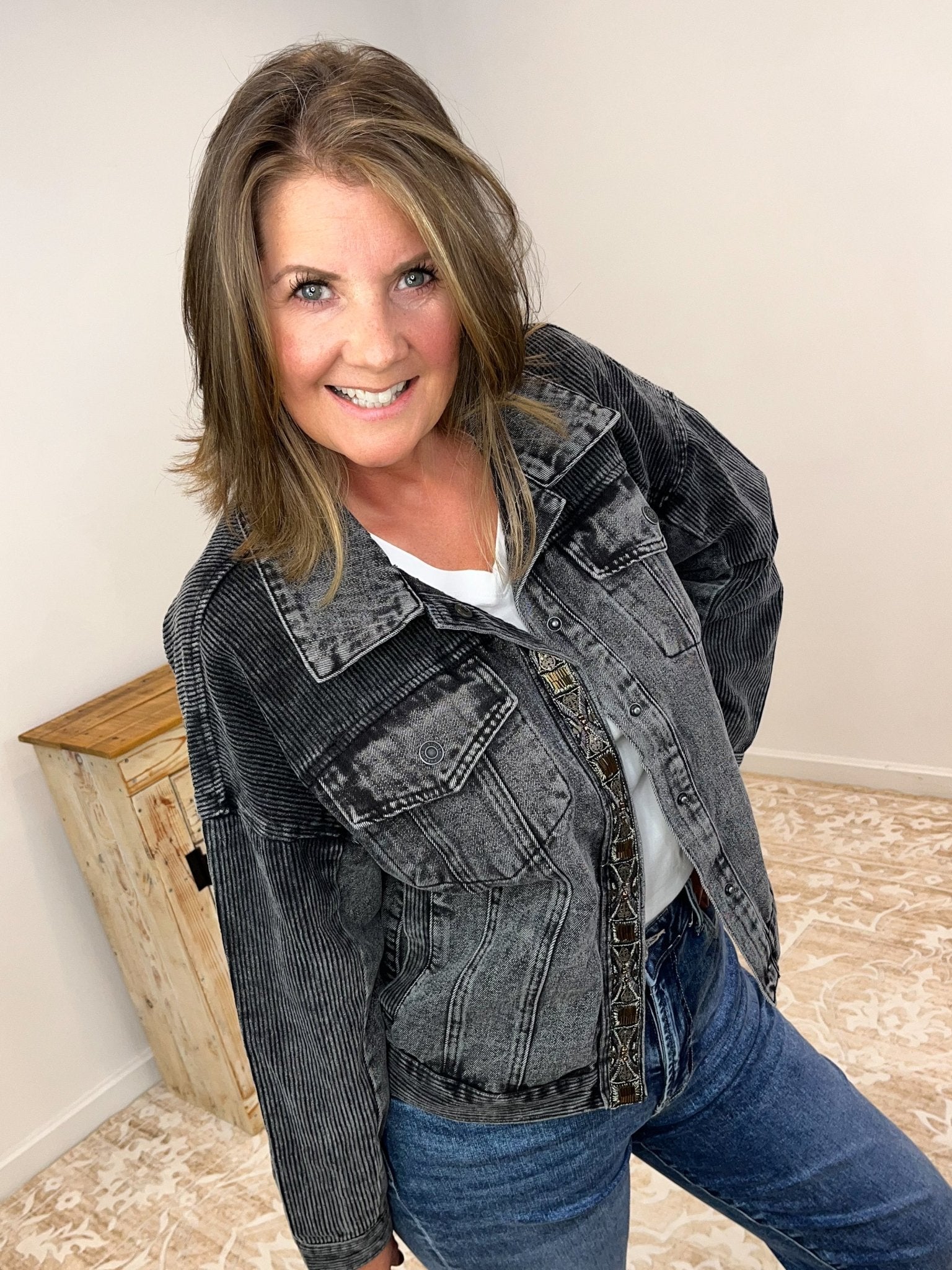 Nightfall Denim & Corduroy Jacket w/ Beaded Trim - Lavender Hills Beauty26 InternationalSP14499 - S