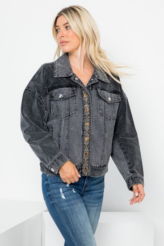 Nightfall Denim &amp; Corduroy Jacket w/ Beaded Trim - Lavender Hills Beauty26 InternationalSP14499 - S