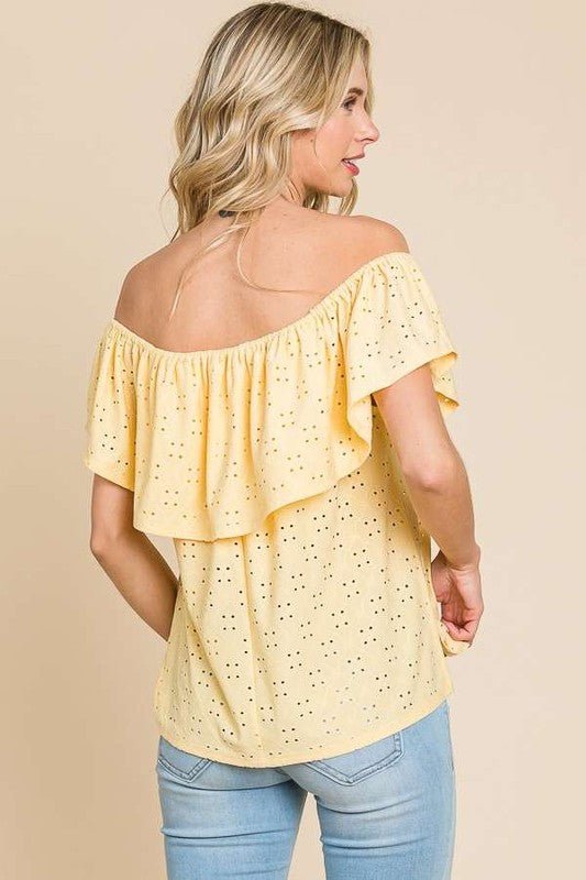 Off the Shoulder Eyelet Ruffle Top - Lavender Hills BeautyCulture Code