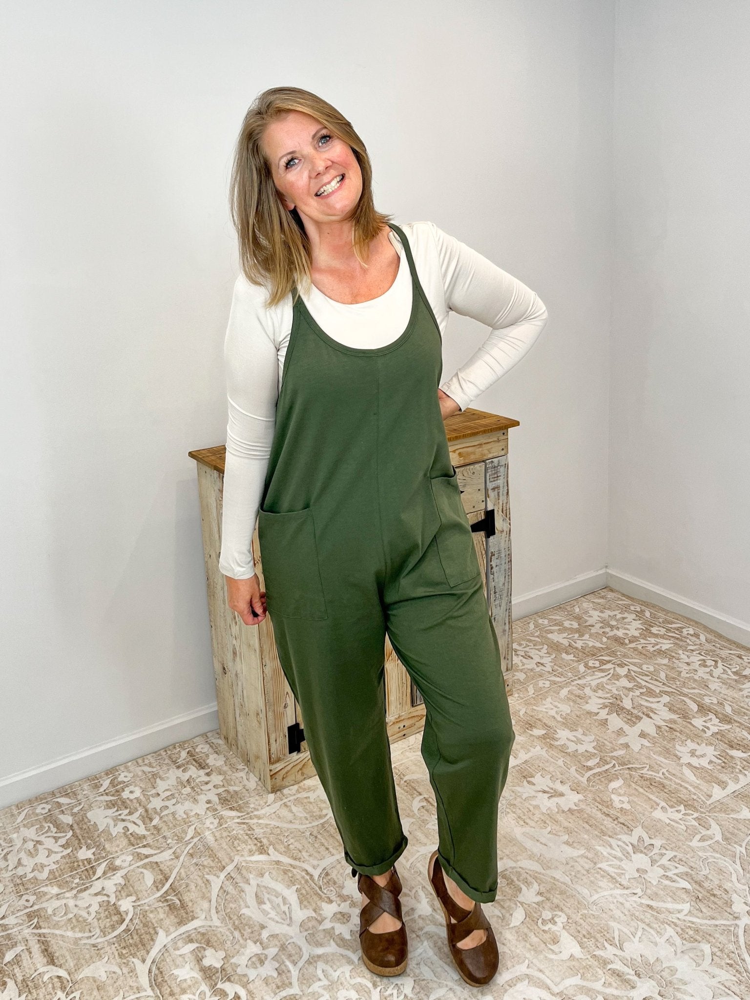 Onsie Romper Jumpsuit - Dark Olive - Lavender Hills BeautyZenanaCP - 3363A5 - DKOLV - SM