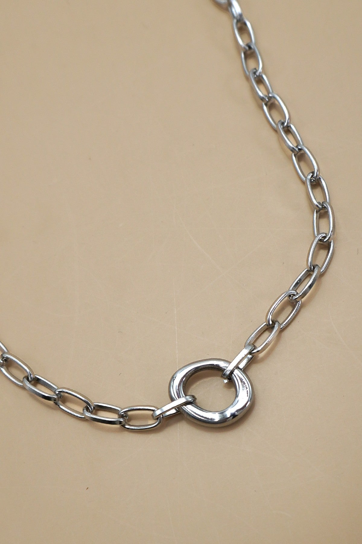 Oval Pendant Paperclip Link Chain Necklace - 18K Tarnish Free - Lavender Hills BeautyJosslyn by Wall to Wall40NK9585-SVR