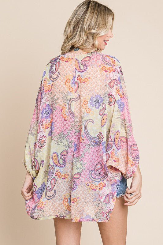 Paisley Oversized Kimono Coverup - Lavender Hills BeautyCulture CodeCWT1662QP-S