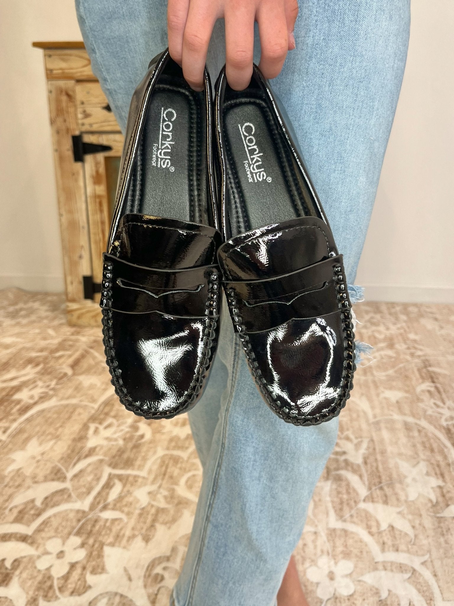 Corkys Footwear Penny For Your Thoughts Loafer Moccasin Shoe - Patent Black - Lavender Hills BeautyCorkys Footwear10 - 0207 - BCPU - 6