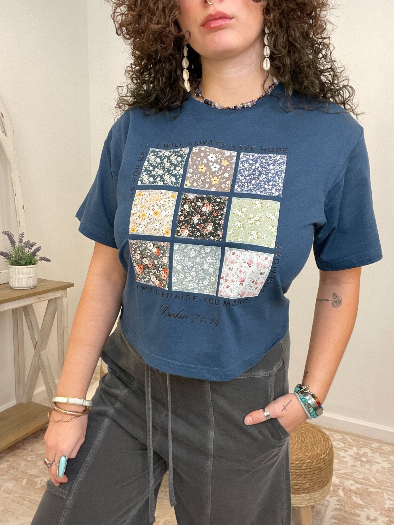 Psalm 71:14 "Always Have Hope" Boxy Tee | Floral Sea Blue Christian Shirt - Lavender Hills BeautyLavender Hills Beauty