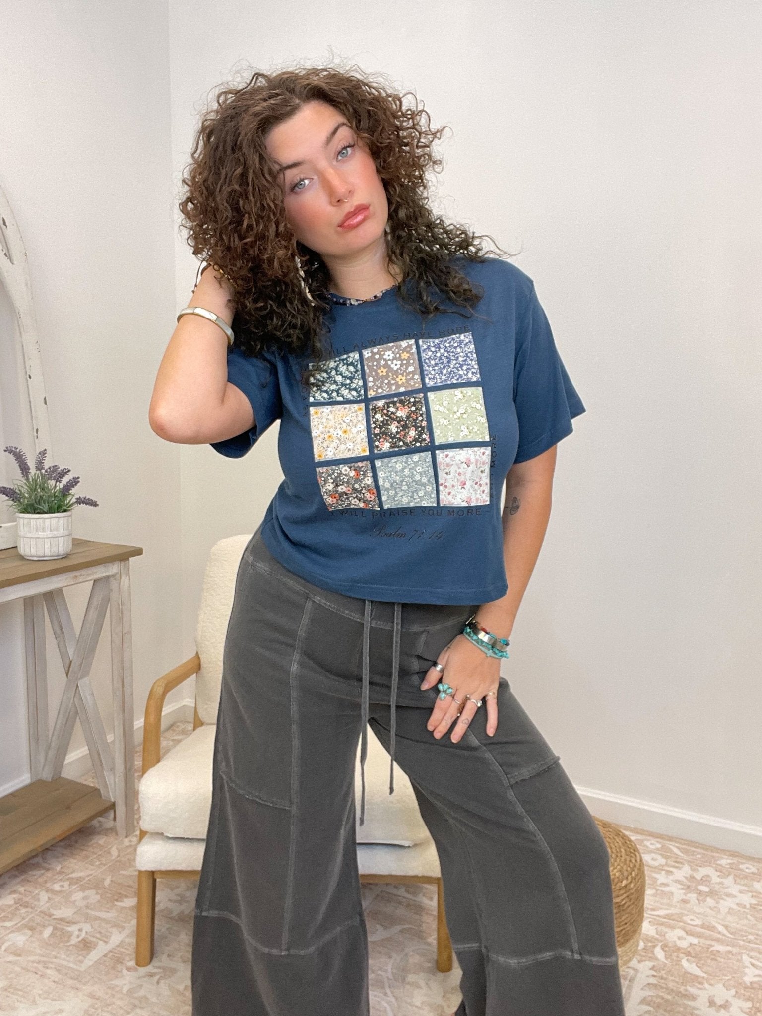 Psalm 71:14 "Always Have Hope" Boxy Tee | Floral Sea Blue Christian Shirt - Lavender Hills BeautyLavender Hills Beauty