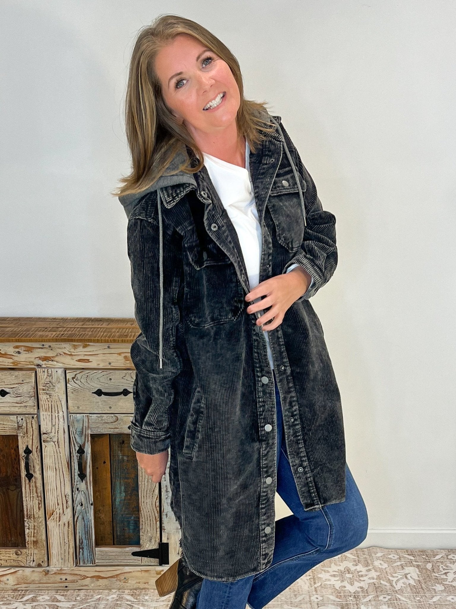 Long Washed Corduroy Hooded Shacket - Lavender Hills Beauty26 InternationalSP14076 - S
