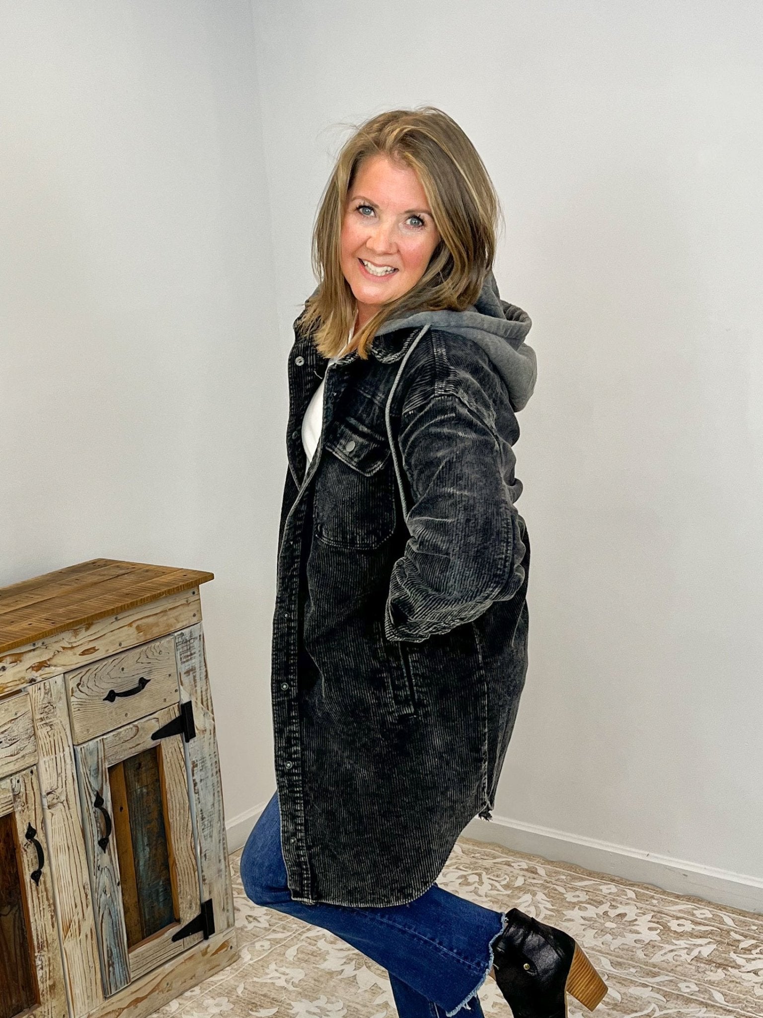 Long Washed Corduroy Hooded Shacket - Lavender Hills Beauty26 InternationalSP14076 - S