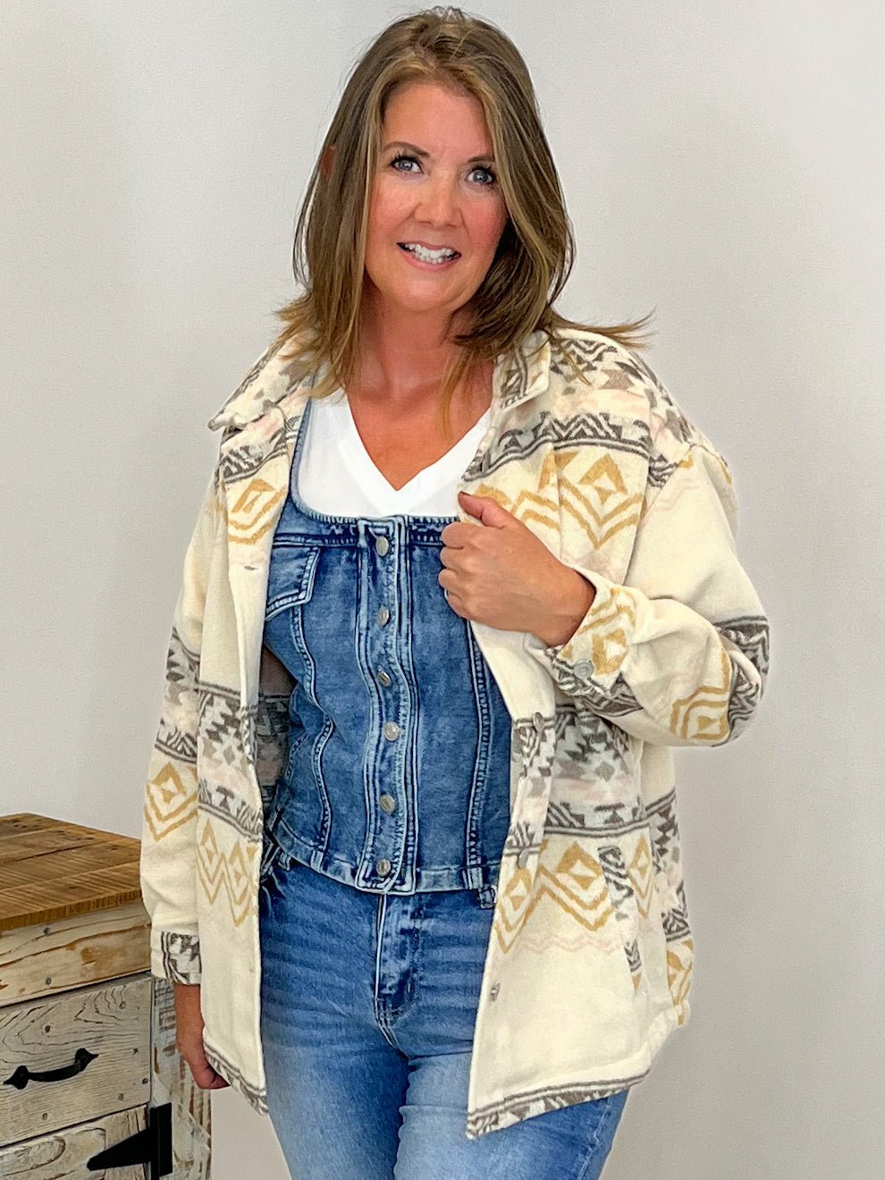 Cream Aztec Print Wool Blend Oversized Shacket - Lavender Hills Beauty26 InternationalOT35361 - S