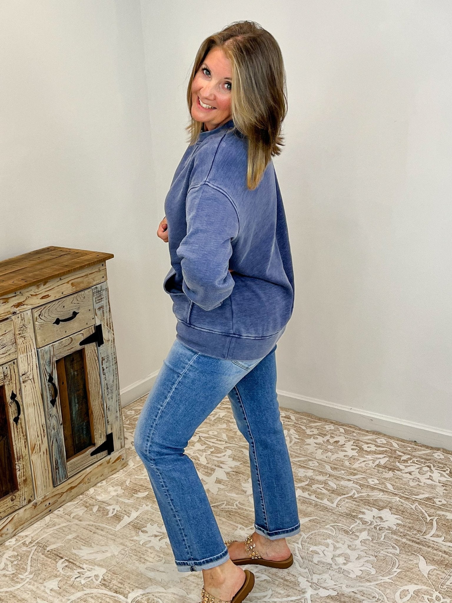 Lakeside Cozy Vintage Wash Pocket Pullover - Navy - Lavender Hills BeautyMichelle Mae