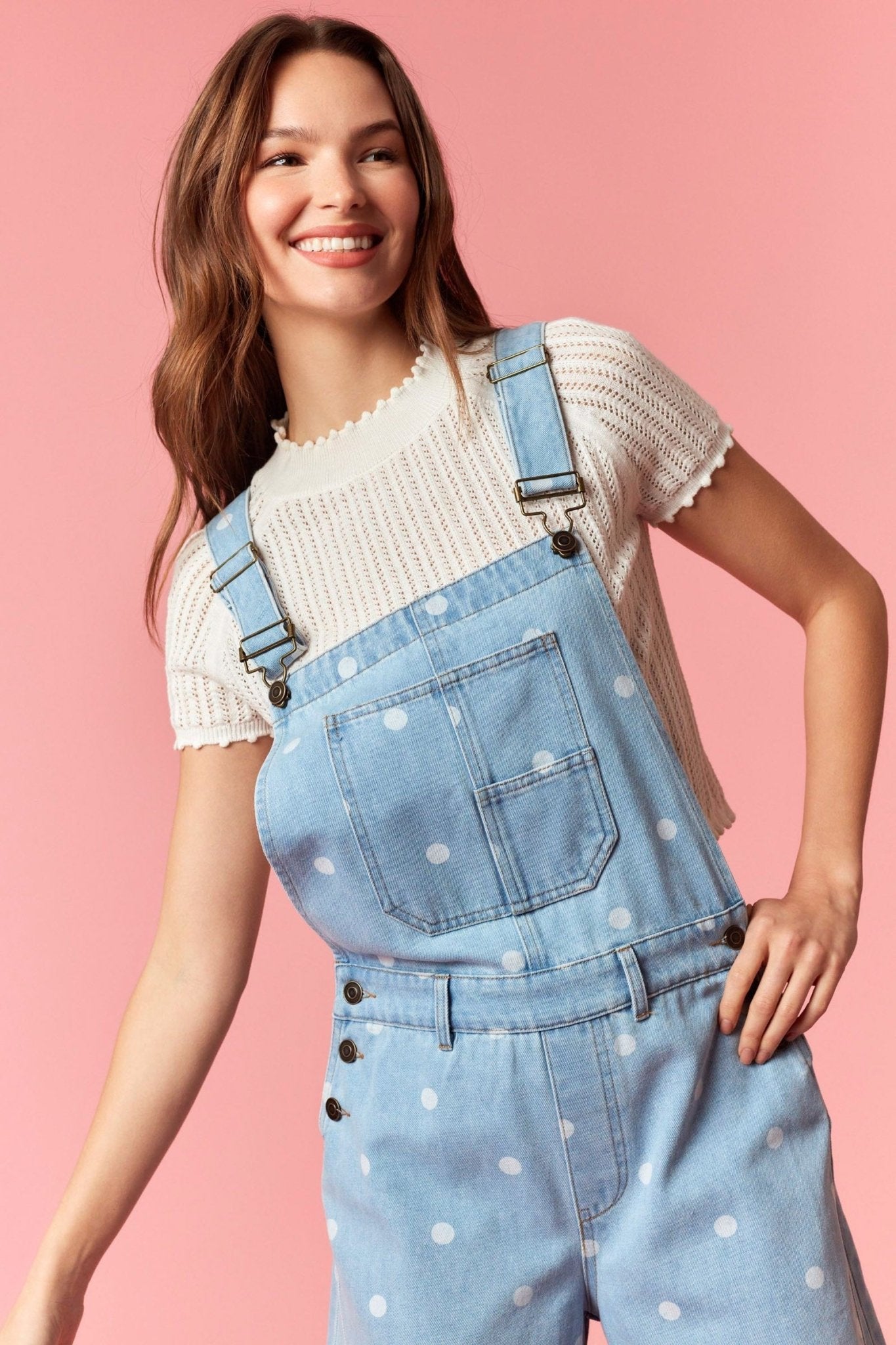Polka Dot Washed Denim Barrel Leg Overalls - Lavender Hills BeautyPeach Love California
