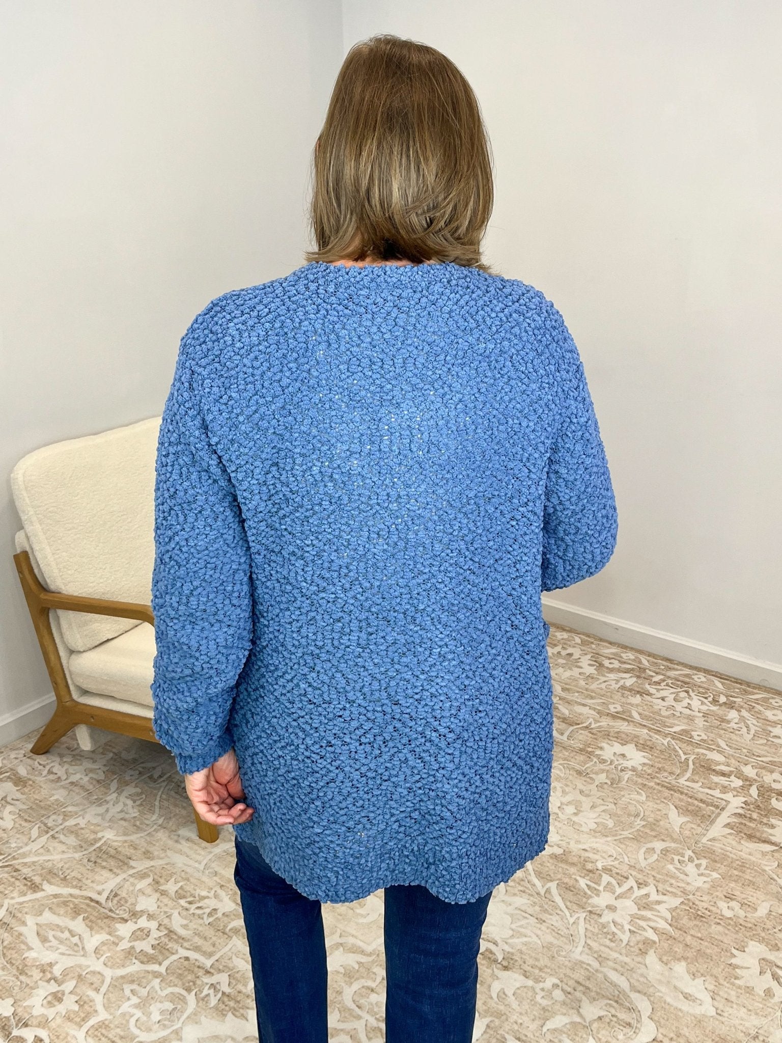 Popcorn Knit Long Sleeve Cardigan - Dusty Blue - Lavender Hills BeautyZenanaTW - 1938D4 - DBLU - S