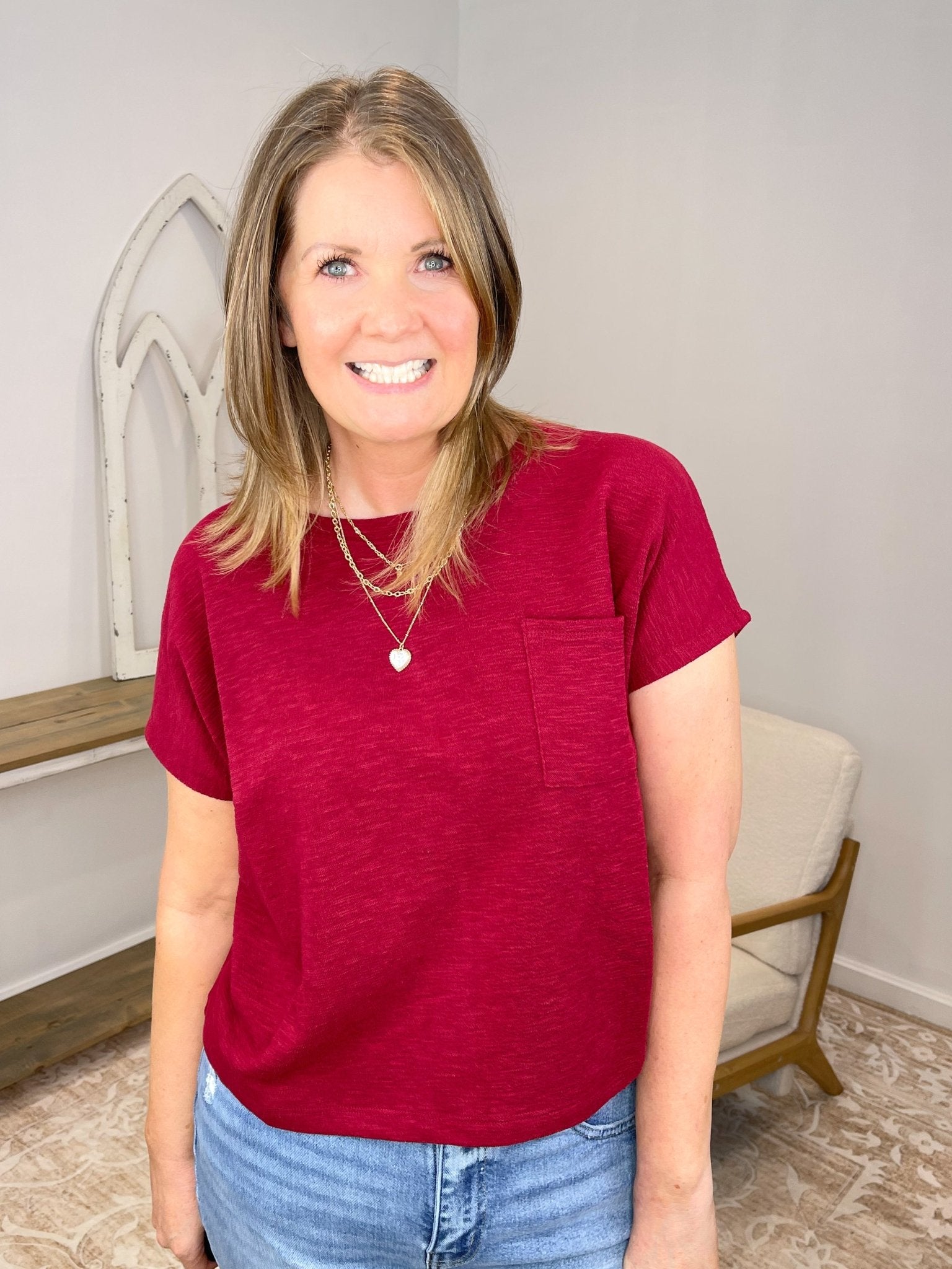 Premium Cotton Slub Relaxed Pocket Tee - Lavender Hills BeautyZenanaCT-3458Y-WHT-S