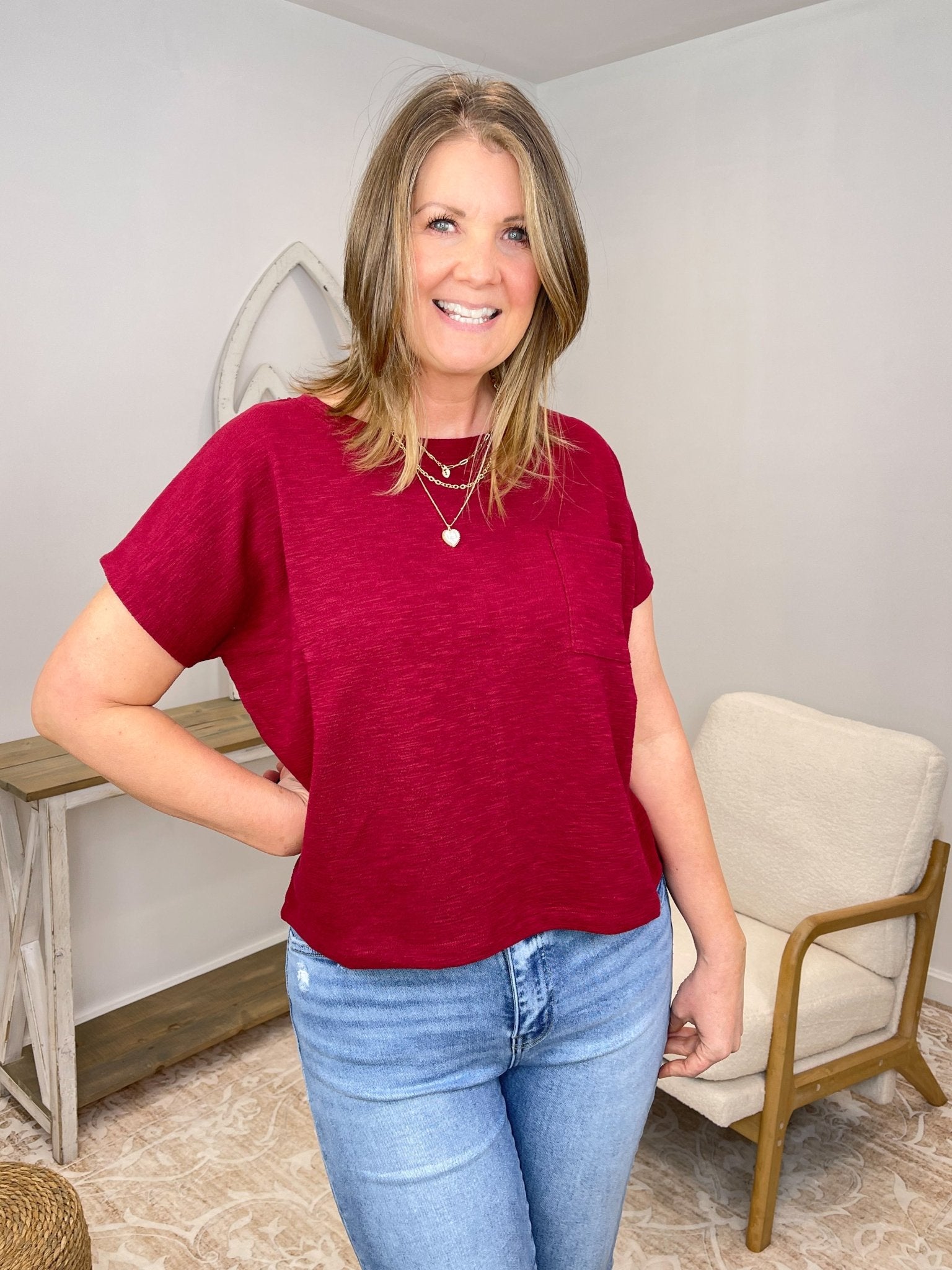 Premium Cotton Slub Relaxed Pocket Tee - Lavender Hills BeautyZenanaCT-3458Y-WHT-S
