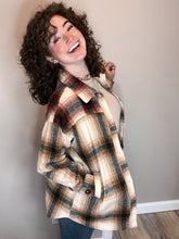 Load image into Gallery viewer, Contrast Plaid Flannel Shacket - Camel &amp; Rust
