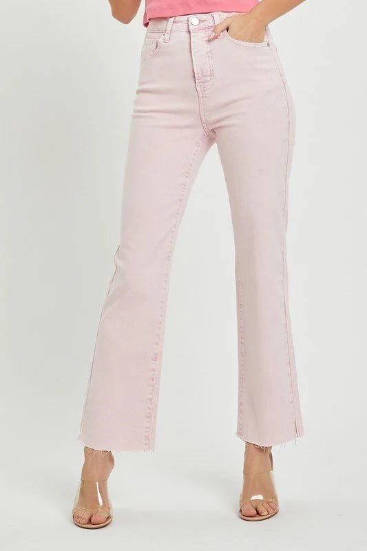 Risen Pink Acid Wash Tummy Control High-Rise Straight Jeans