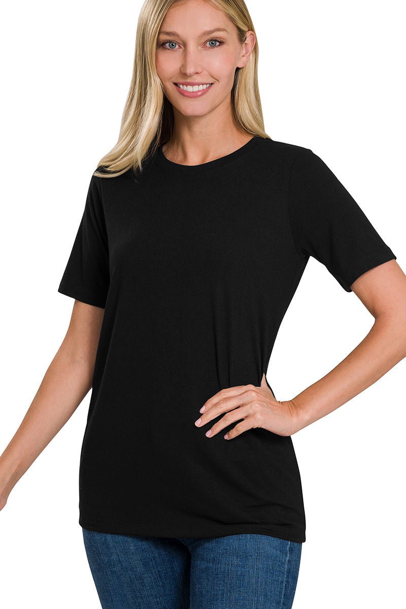 Everyday Short Sleeve Round Neck T-Shirt - Lavender Hills BeautyZenanaRT2108AB - BLK - S
